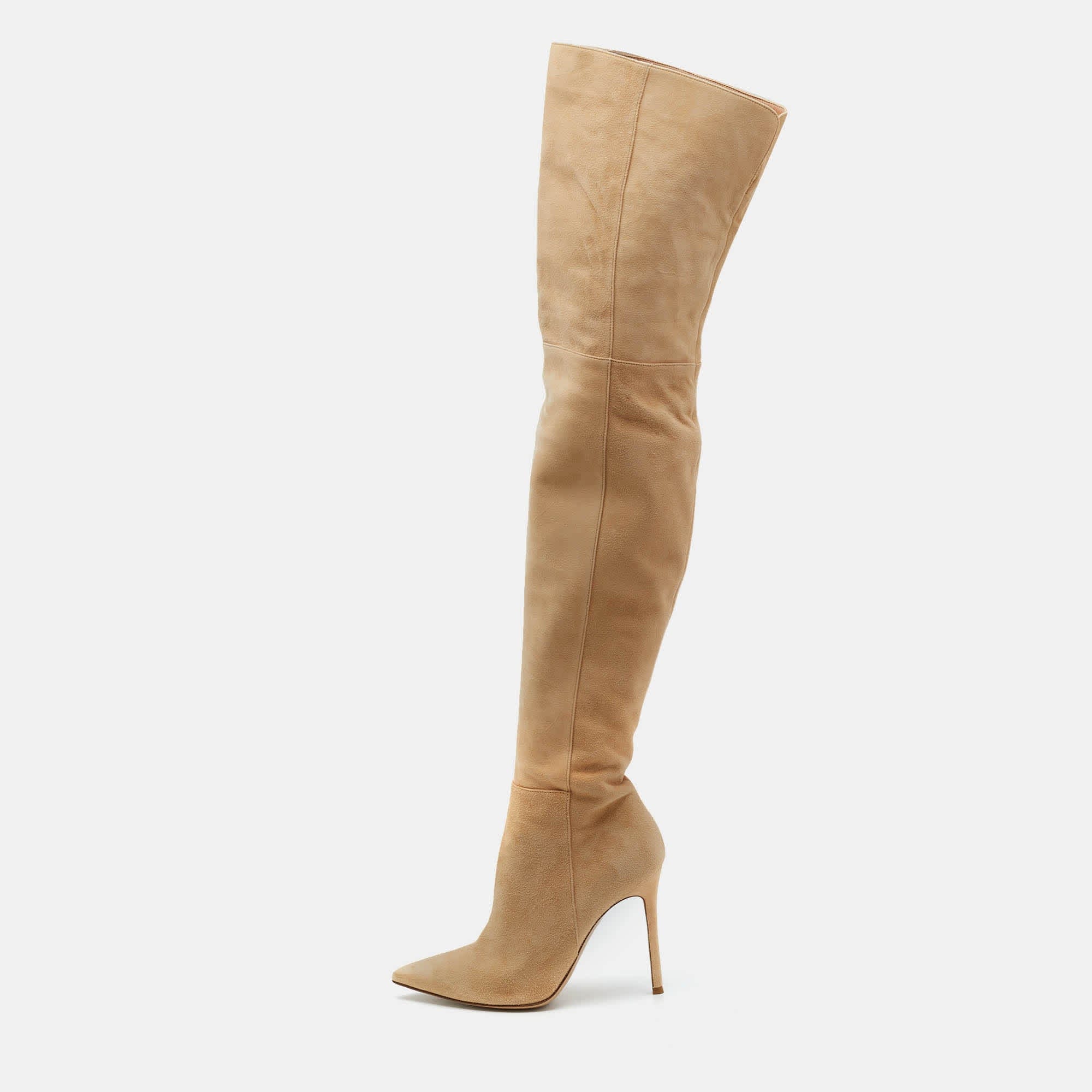 Gianvito Rossi Beige Suede Over The Knee Boots