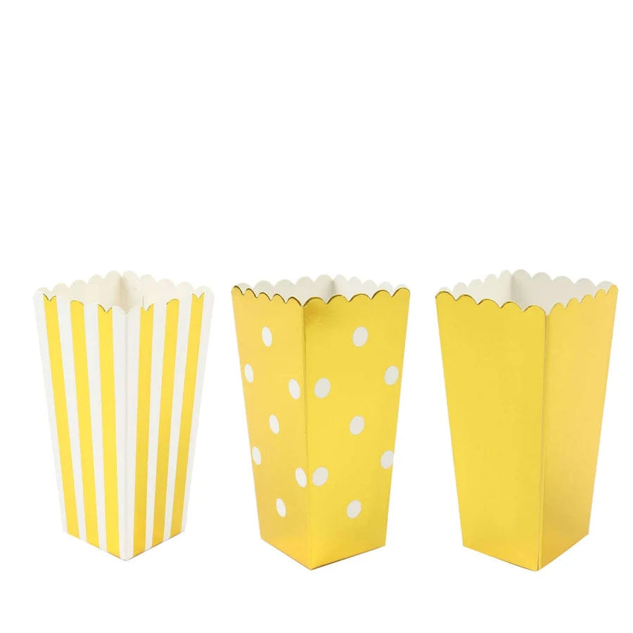 WHITE* 36 Pack 5" White Gold Design Mini Paper Popcorn Boxes, Candy Favor Disposable Bags - Stripe, Polka Dot, Solid Style