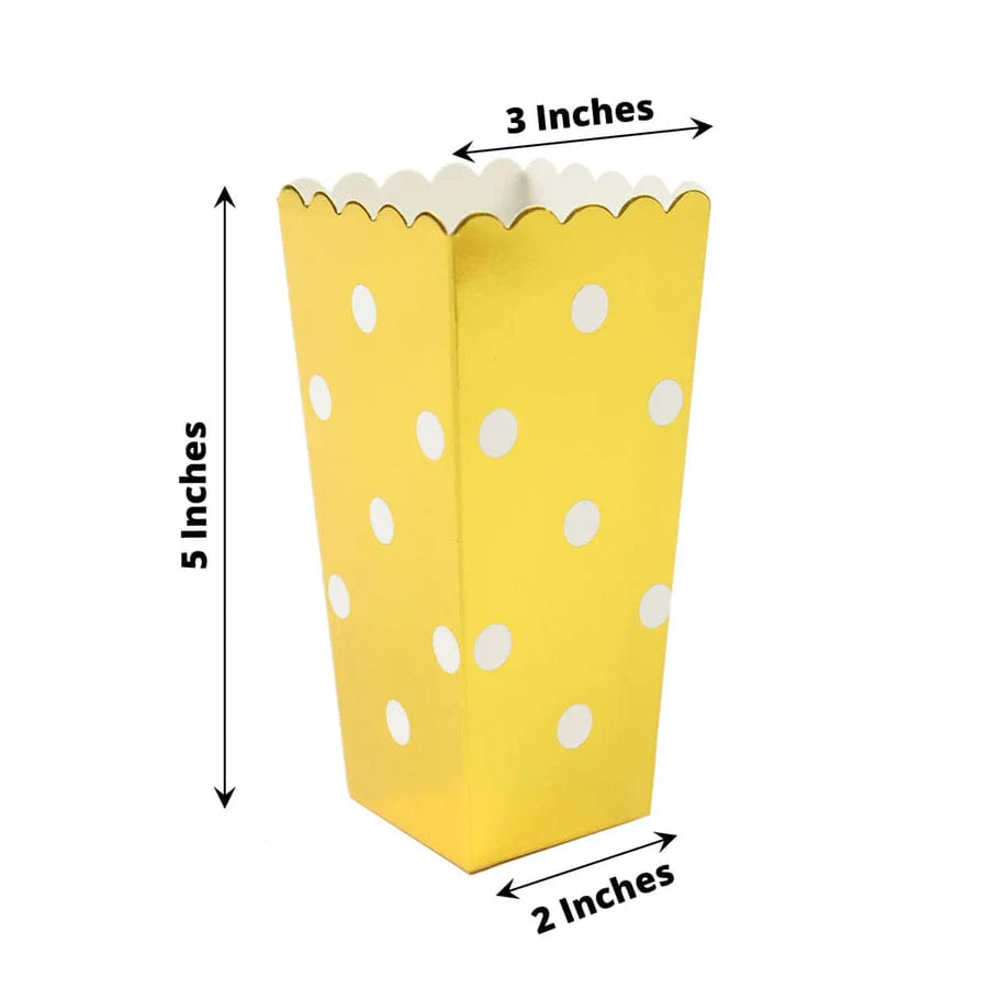WHITE* 36 Pack 5" White Gold Design Mini Paper Popcorn Boxes, Candy Favor Disposable Bags - Stripe, Polka Dot, Solid Style
