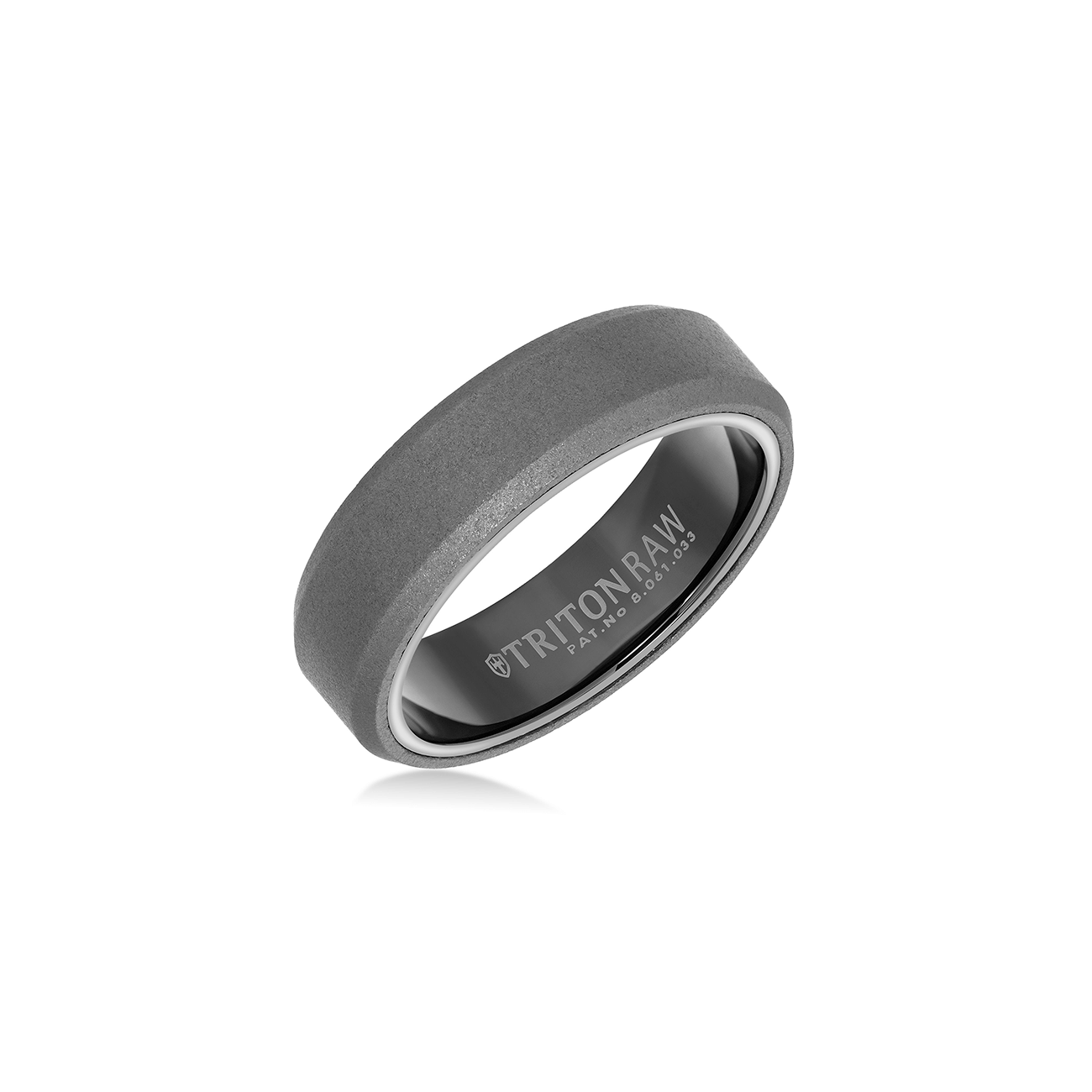 Triton RAW Men's 6 mm Grey PVD Tungsten Beveled Edge Flat Profile Wedding Band