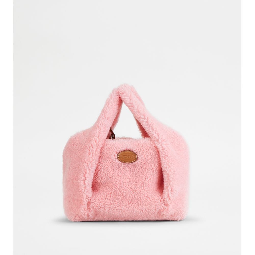 Tod's Tods Shirt Shopping Bag In Sheepskin Mini Rose