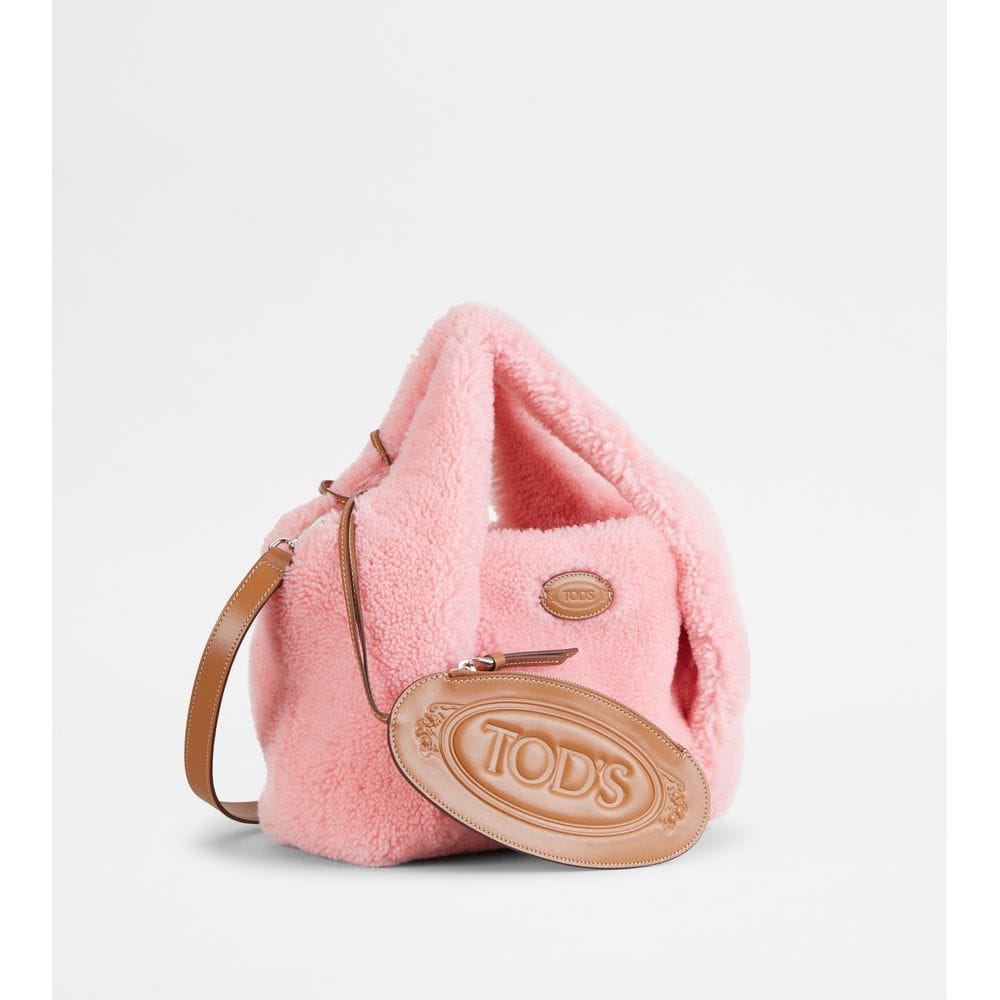 Tod's Tods Shirt Shopping Bag In Sheepskin Mini Rose