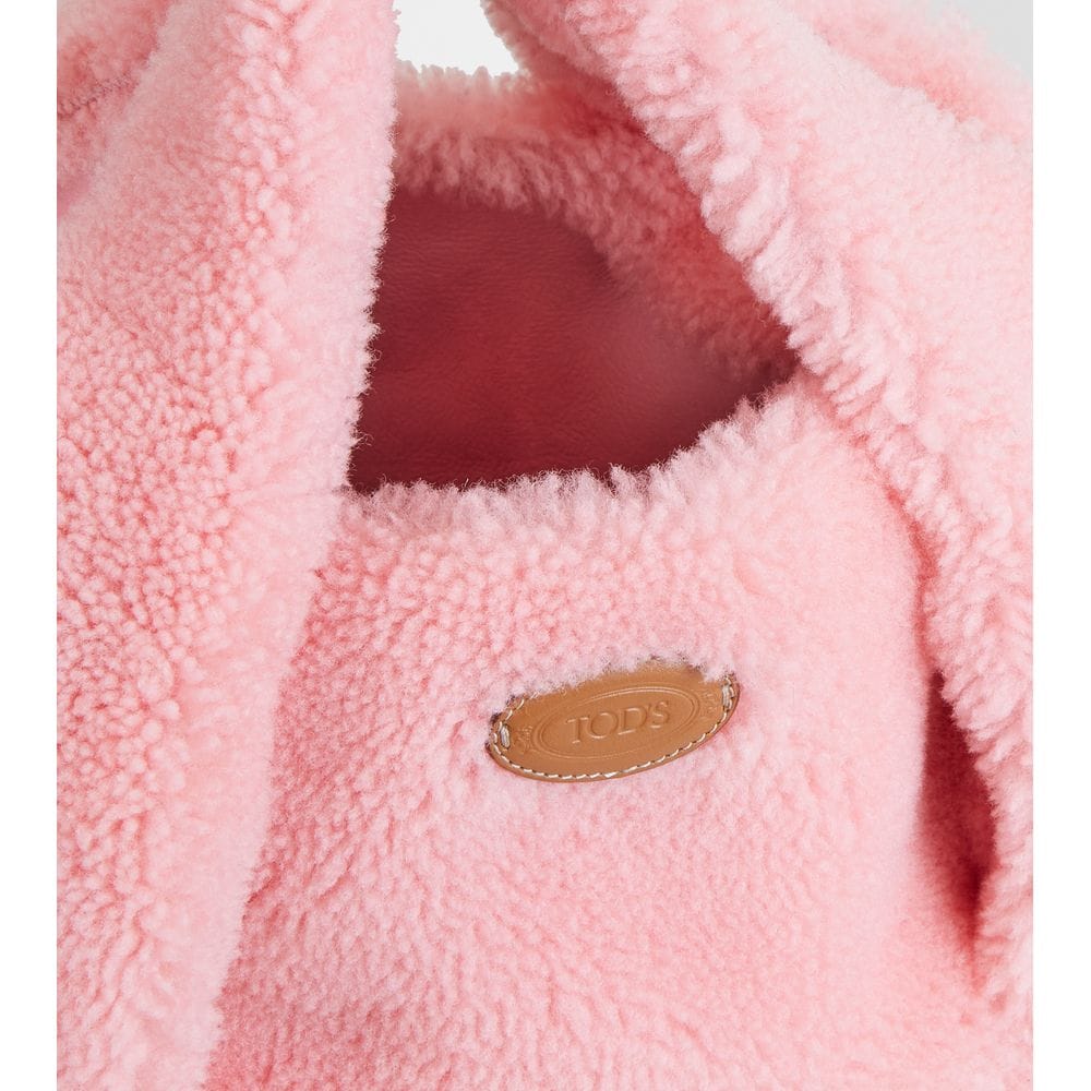 Tod's Tods Shirt Shopping Bag In Sheepskin Mini Rose