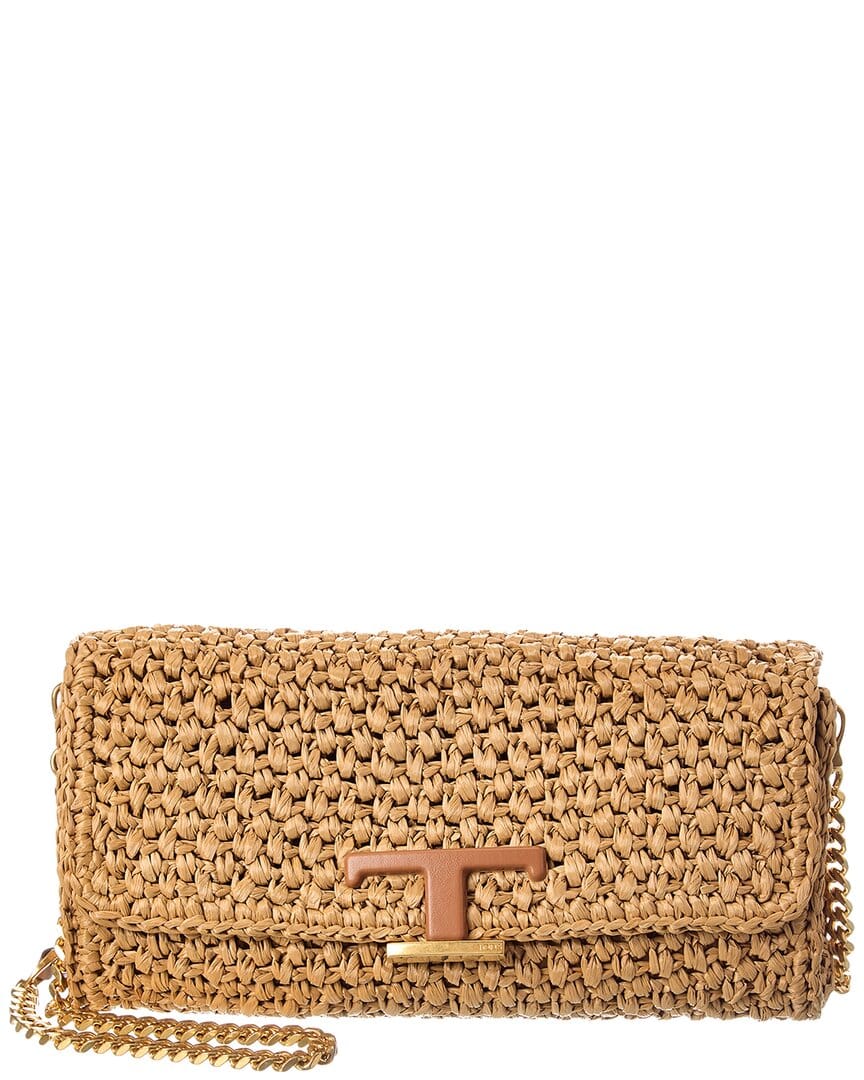TOD’s Crochet Raffia & Leather Continental Wallet On Chain