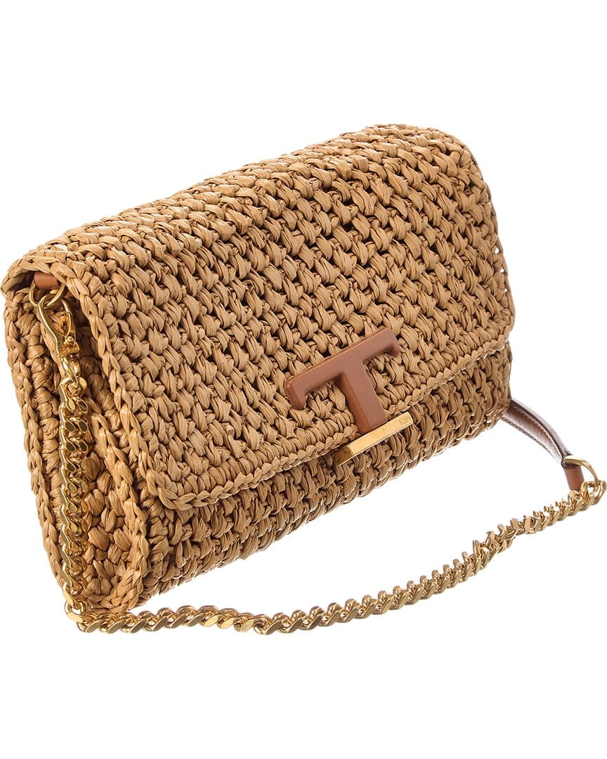 TOD’s Crochet Raffia & Leather Continental Wallet On Chain