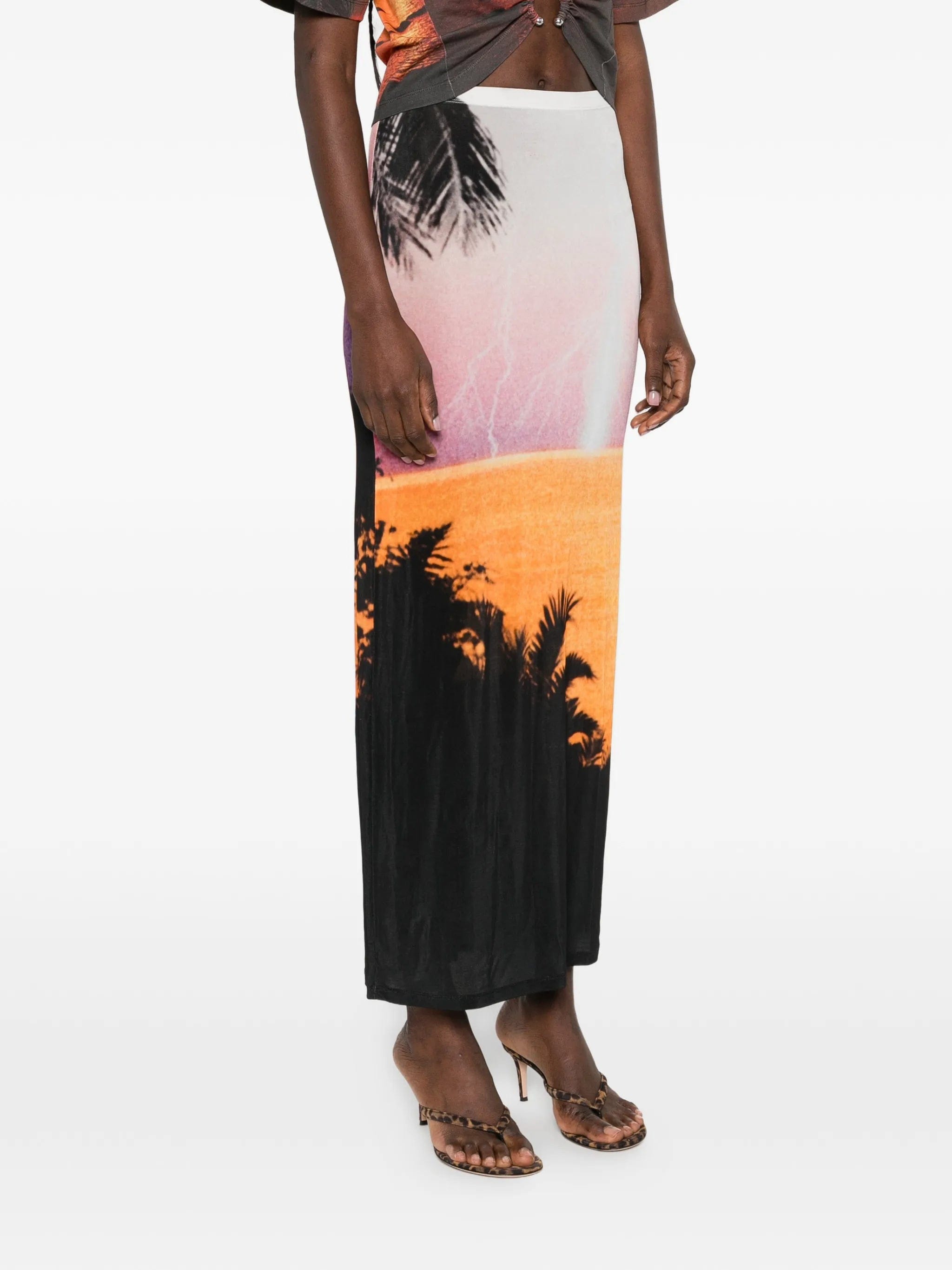 Rabanne palm print midi skirt