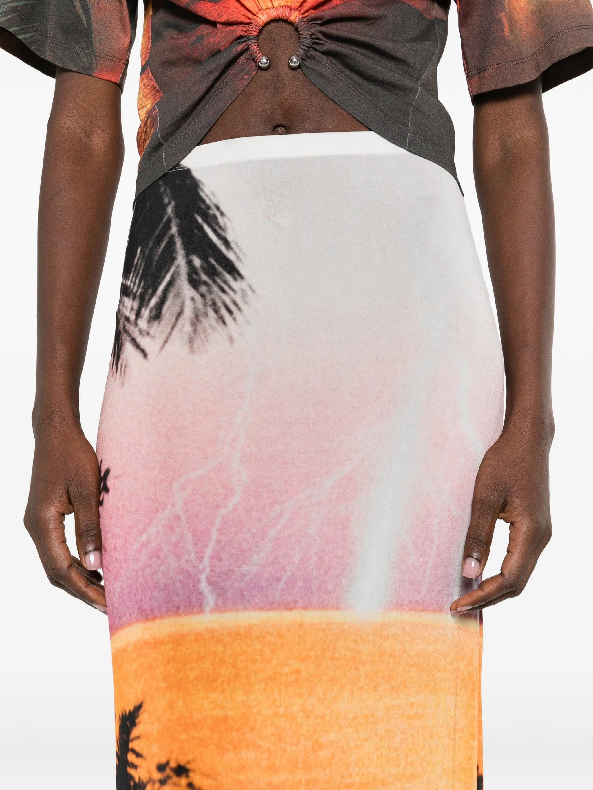 Rabanne palm print midi skirt