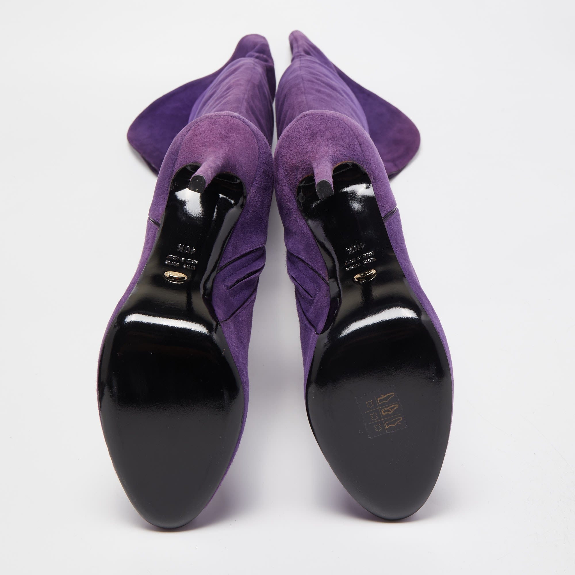 Sergio Rossi Purple Suede Zip Detail Knee Length Boots