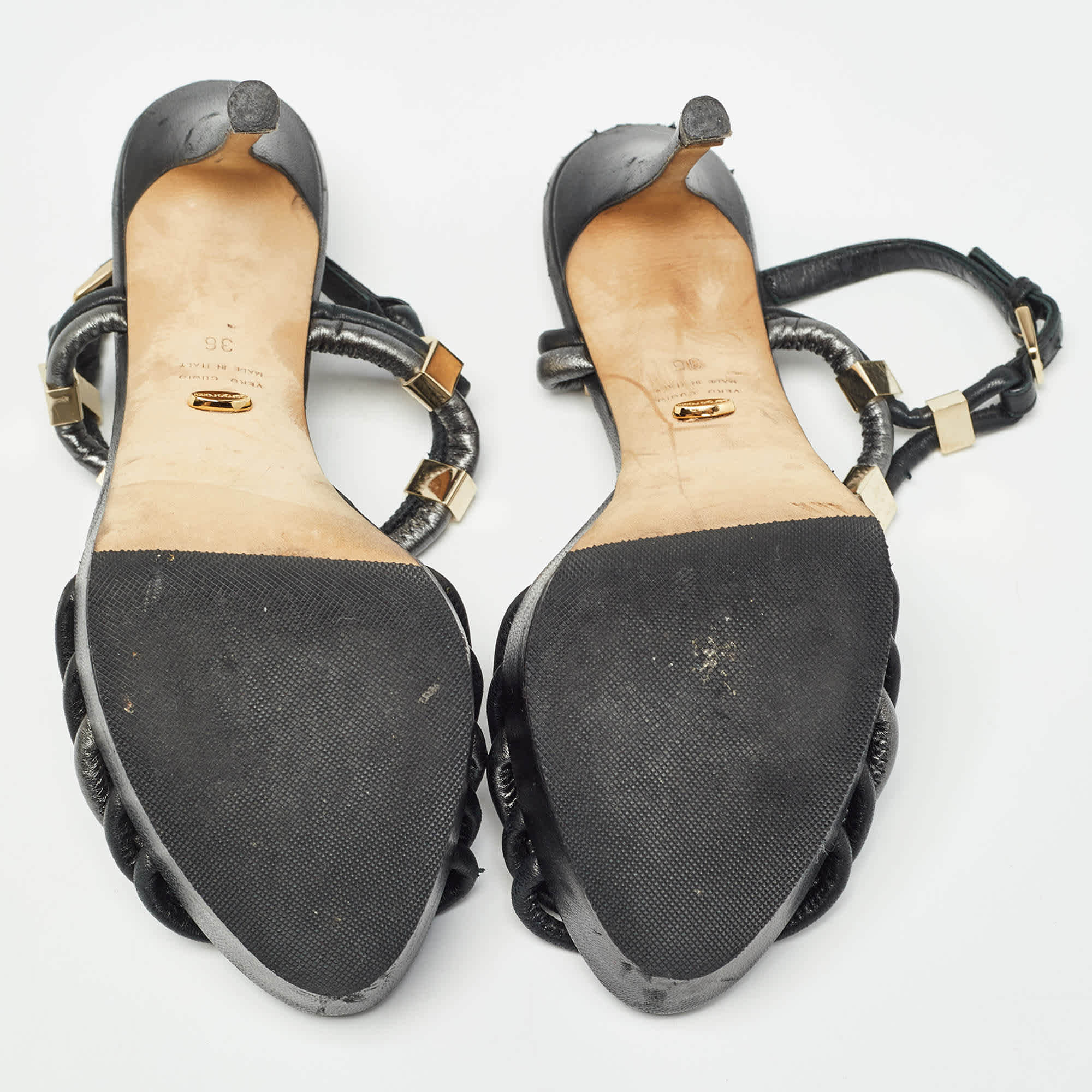 Sergio Rossi Black/metallic Grey Leather Strappy Platform Sandals