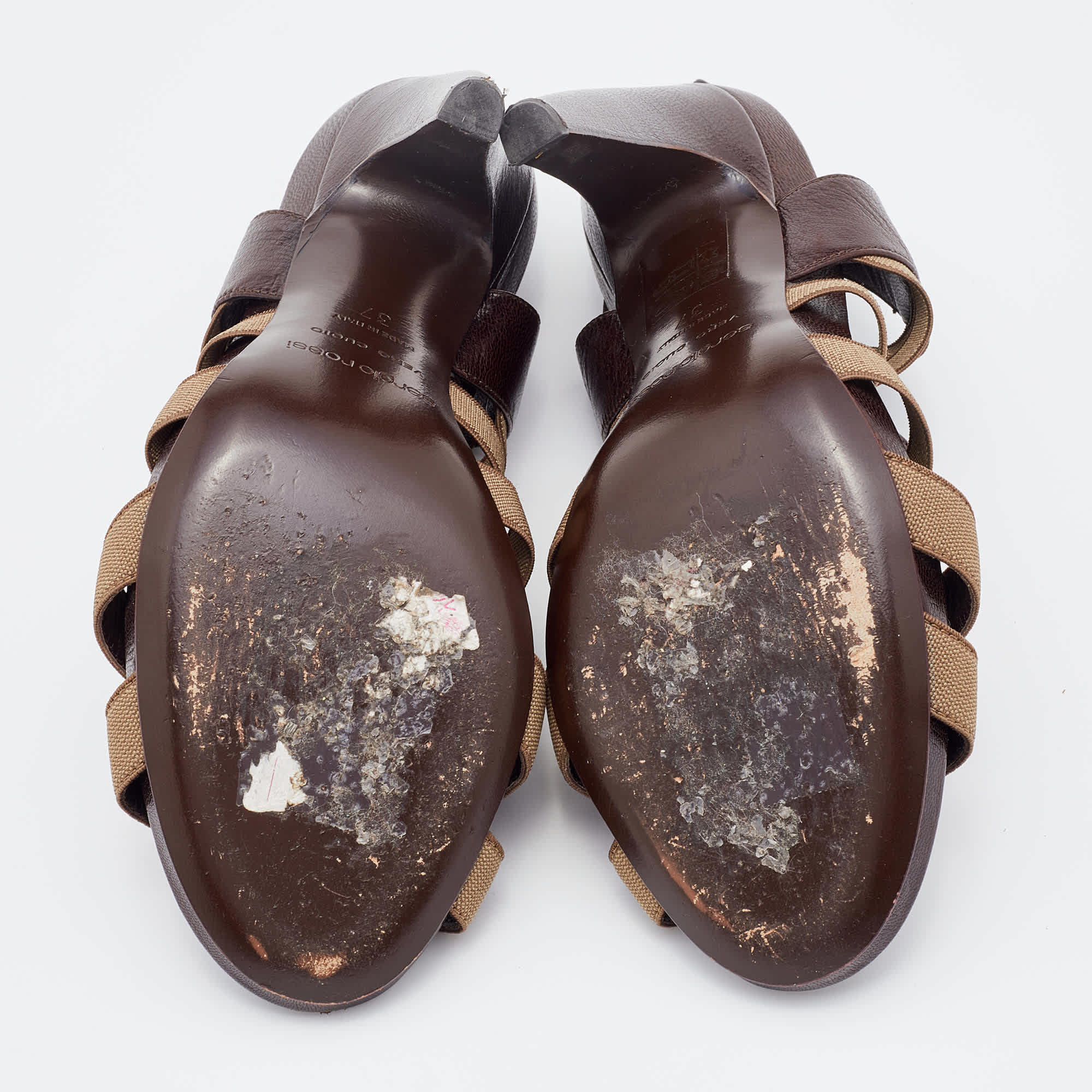 Sergio Rossi Brown/grey Leather And Elastic Strappy Sandals