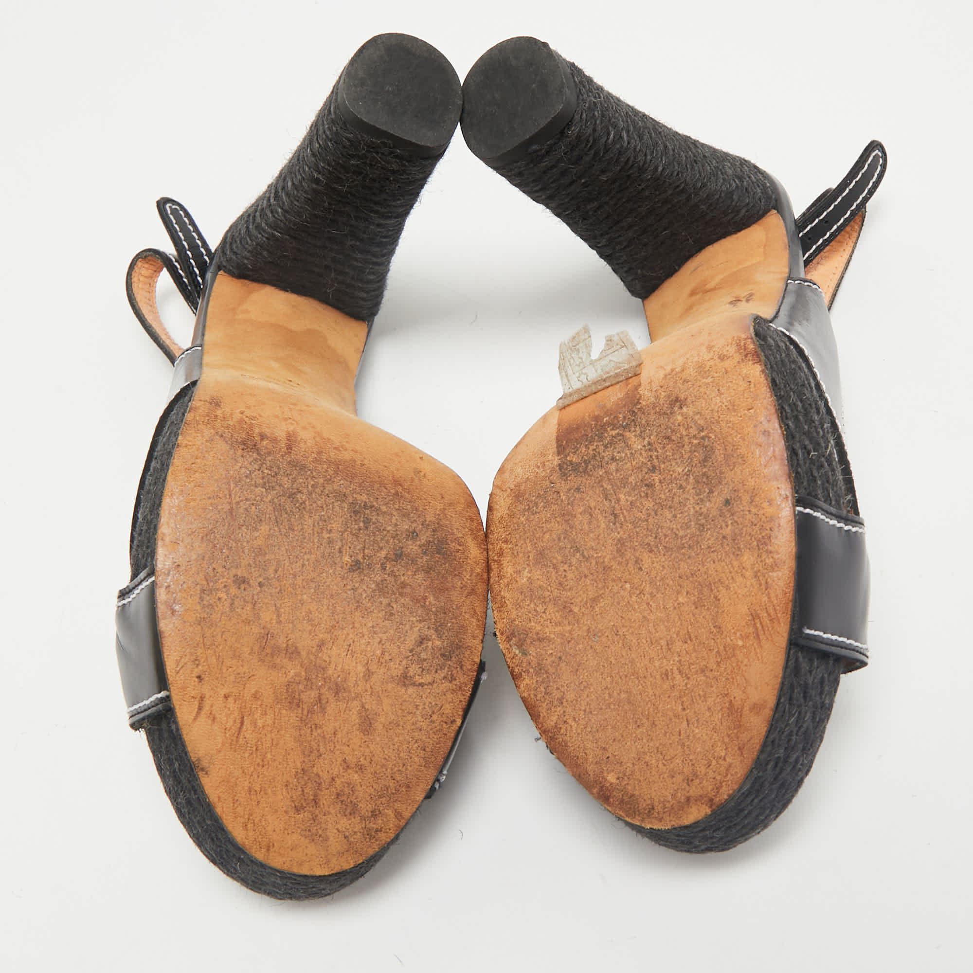 Sergio Rossi Black Leather Open Toe Slingback Espadrille Sandals