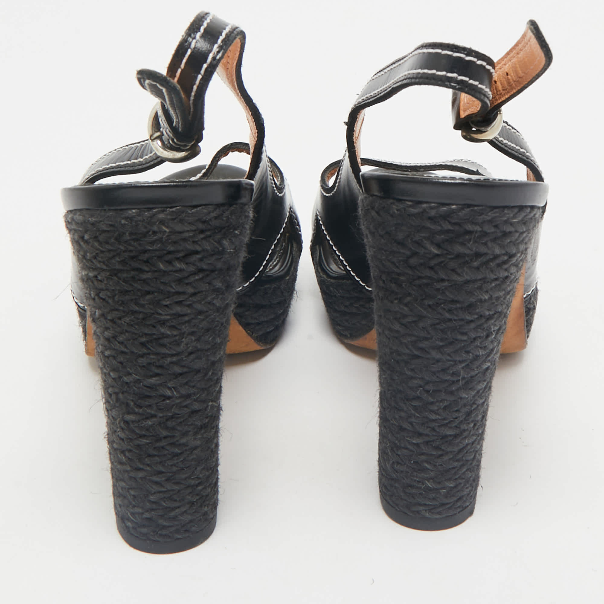 Sergio Rossi Black Leather Open Toe Slingback Espadrille Sandals