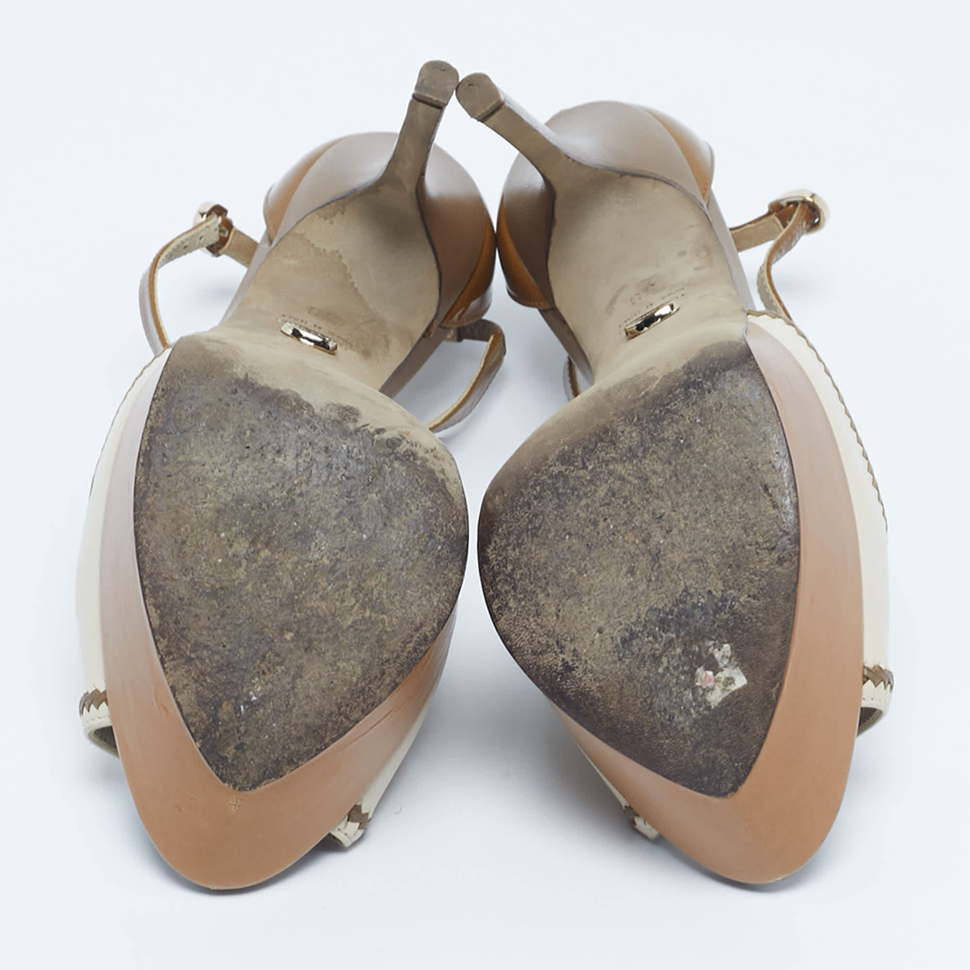 Sergio Rossi Brown/beige Patent And Leather T Strap Platform Sandals