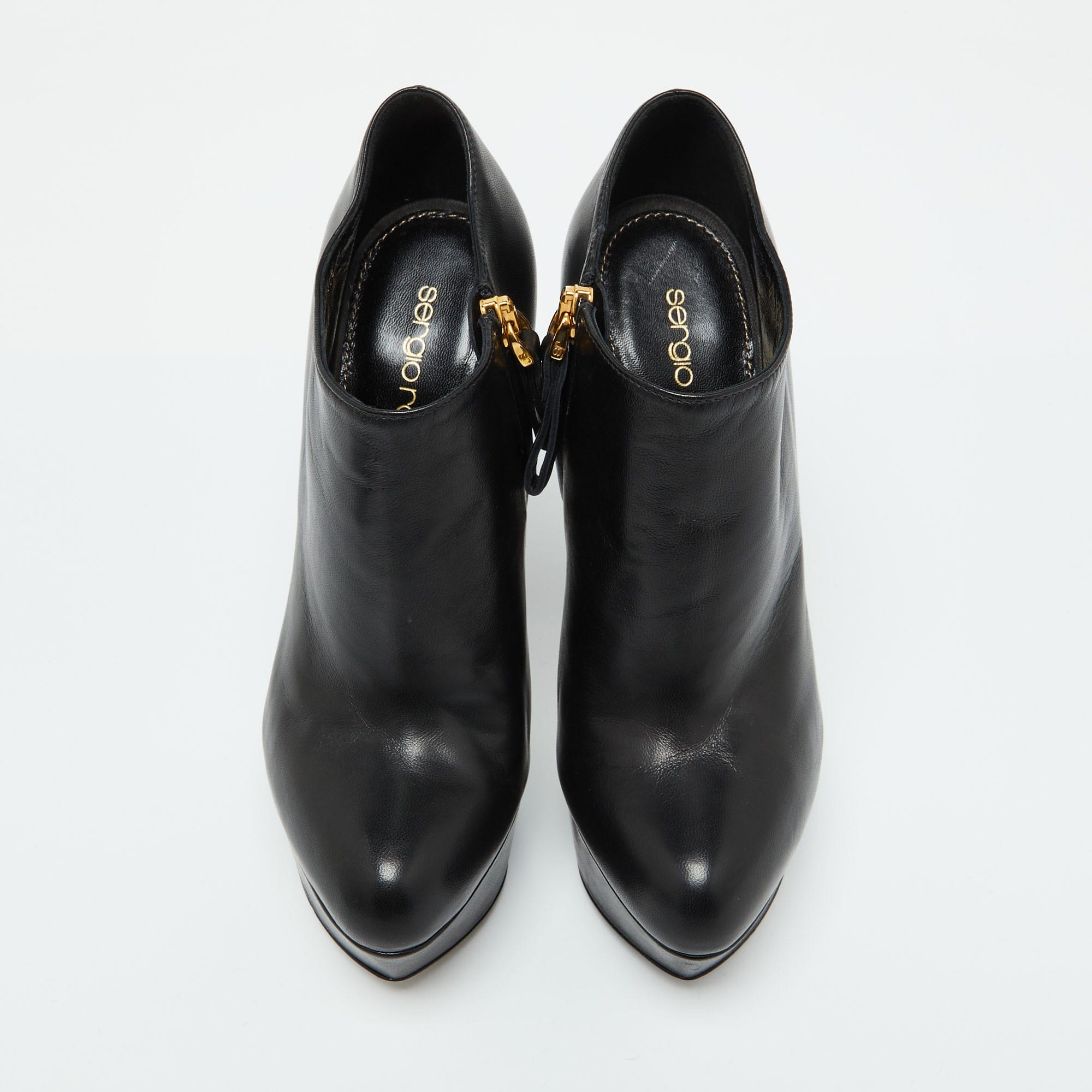 Sergio Rossi Black Leather Platform Ankle Length Booties