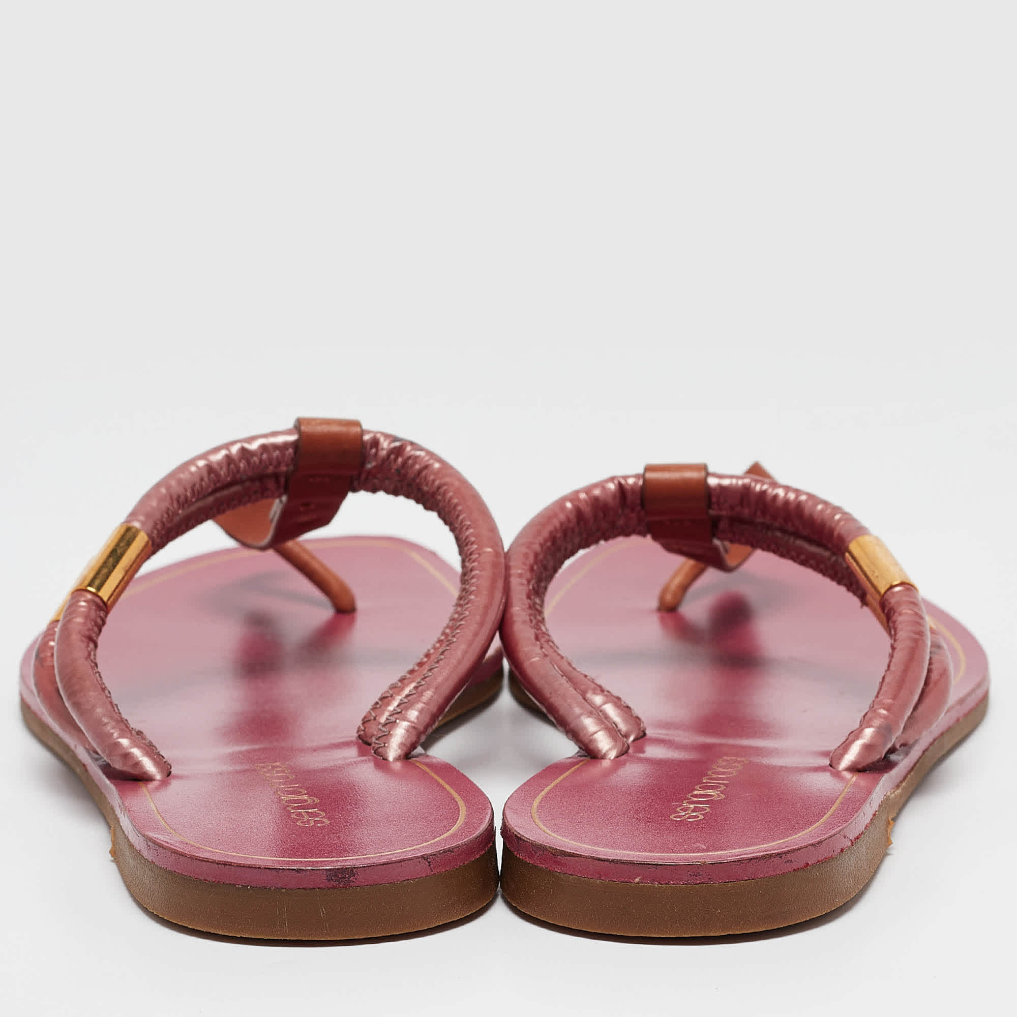 Sergio Rossi Purple/brown Leather And Pvc T Strap Flat Slides