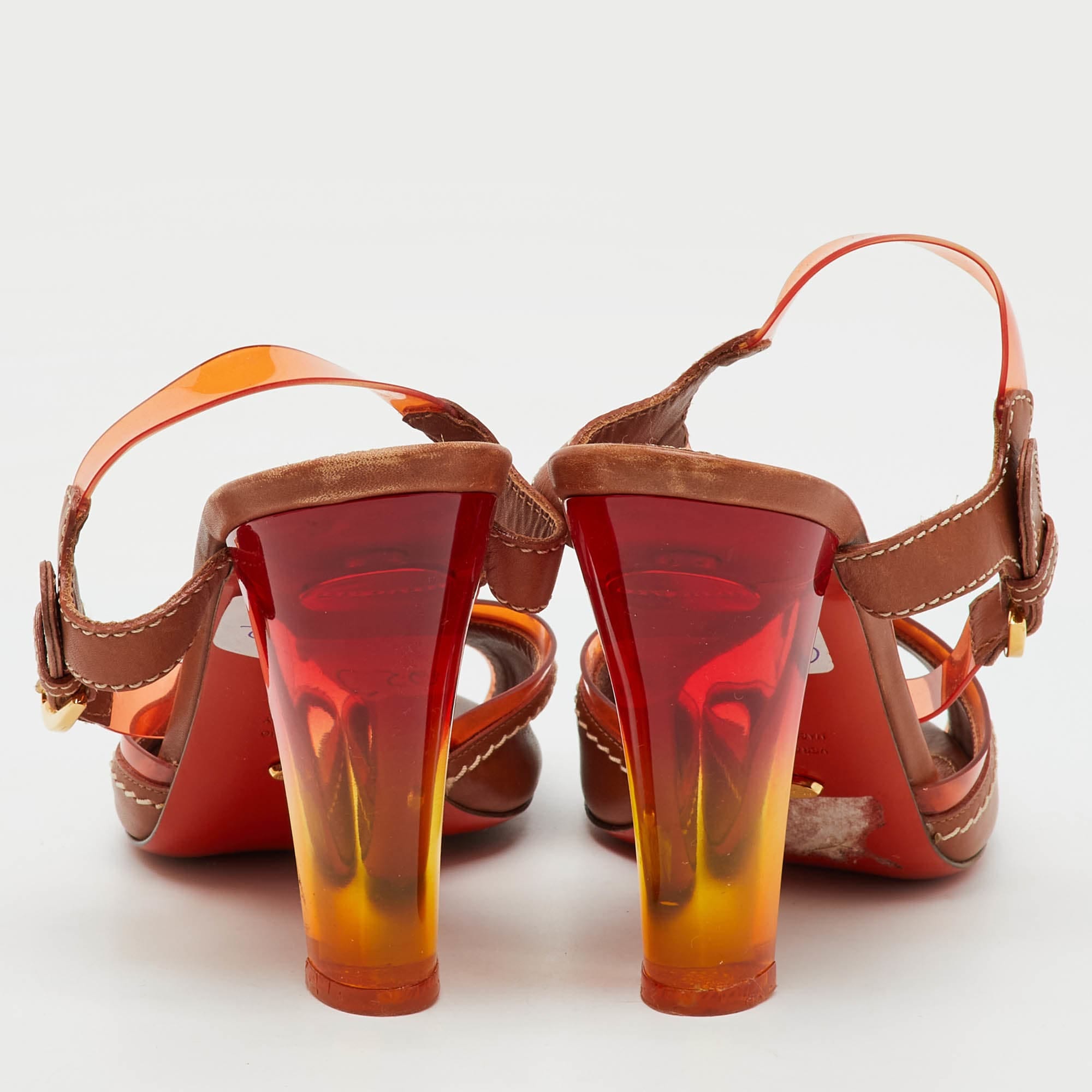 Sergio Rossi Brown Leather And Pvc Ankle Strap Sandals