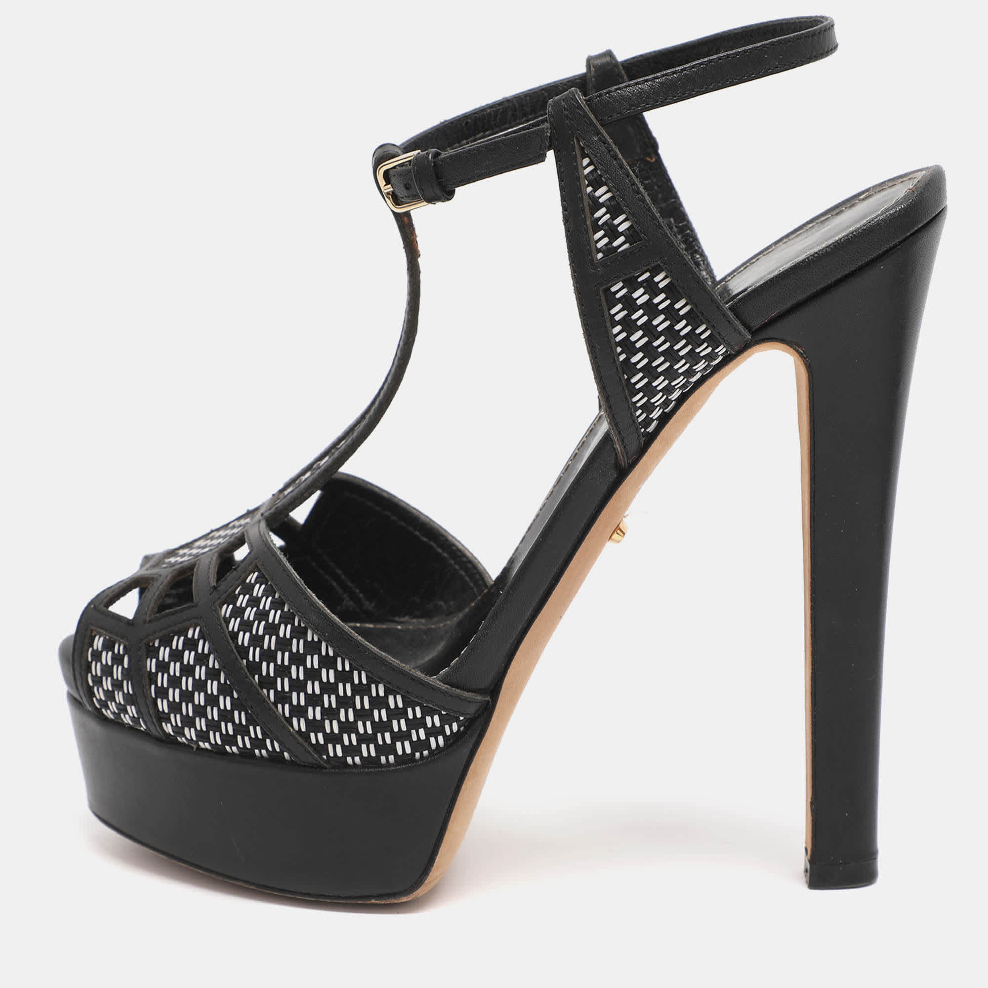 Sergio Rossi Black Monochrome Leather And Straw Platform Sandals