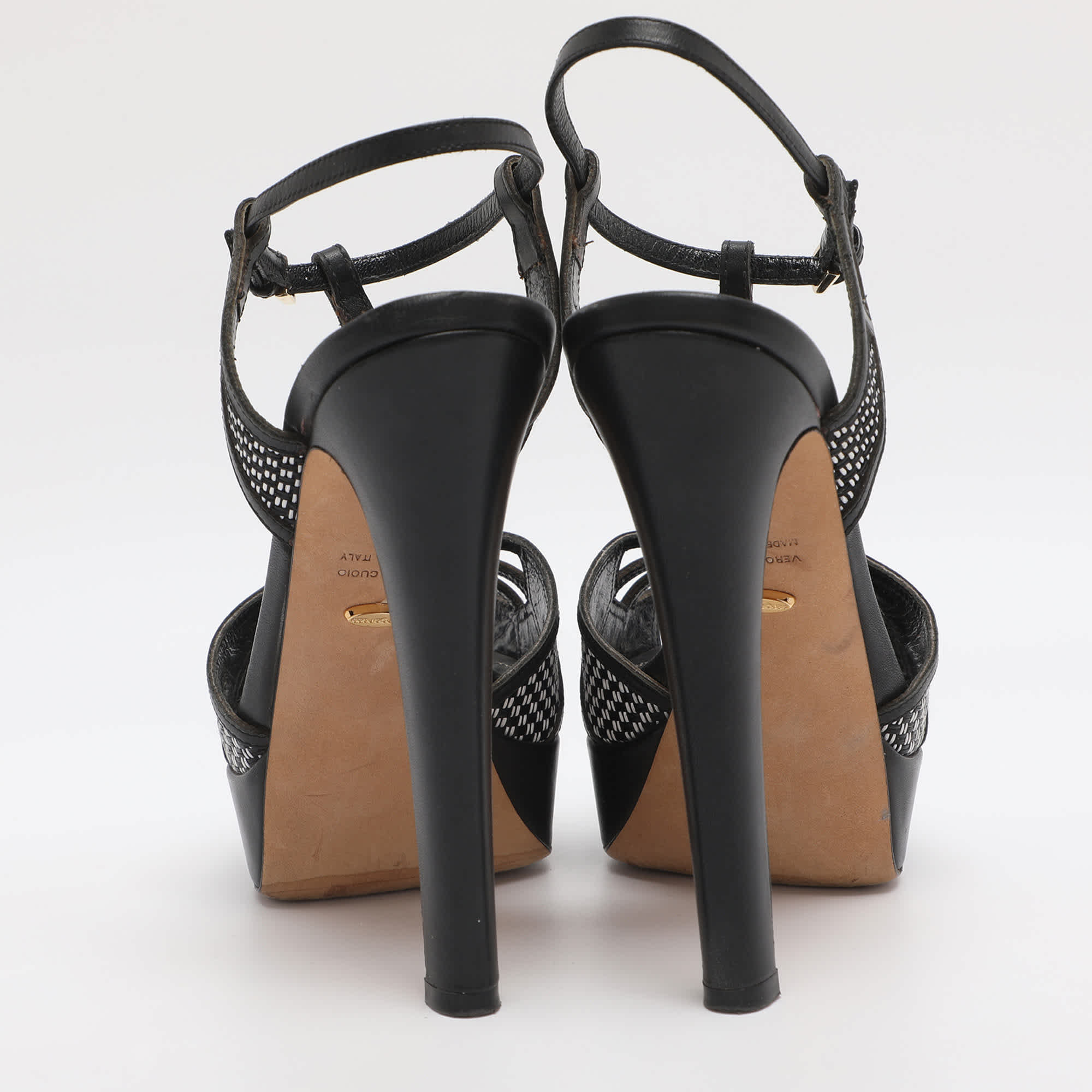 Sergio Rossi Black Monochrome Leather And Straw Platform Sandals