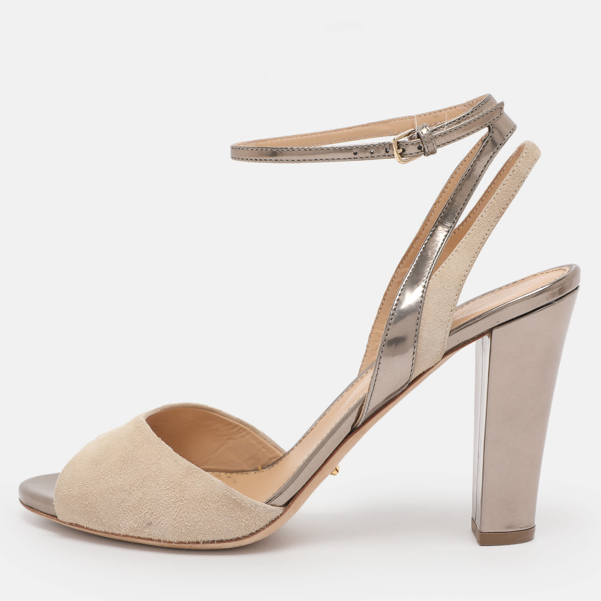 Sergio Rossi Beige Leather And Suede Ankle Strap Sandals