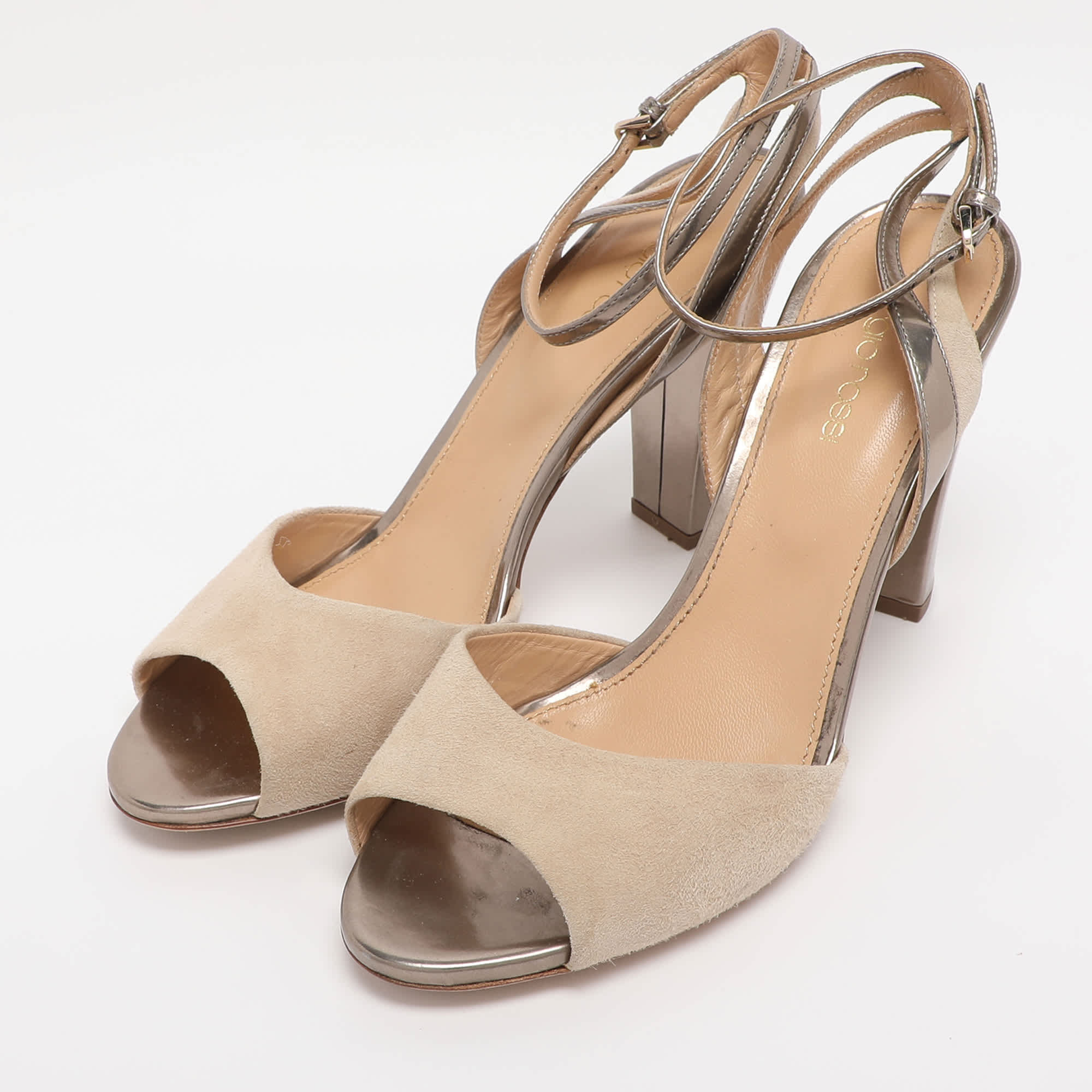 Sergio Rossi Beige Leather And Suede Ankle Strap Sandals