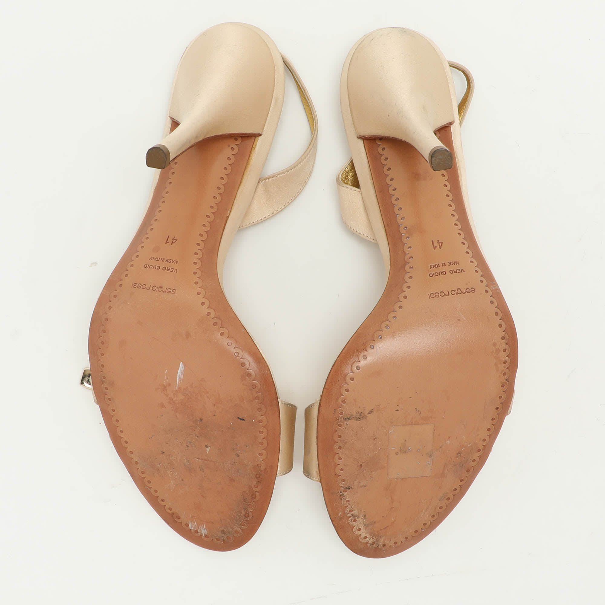 Sergio Rossi Beige Satin Embellished Slingback Sandals