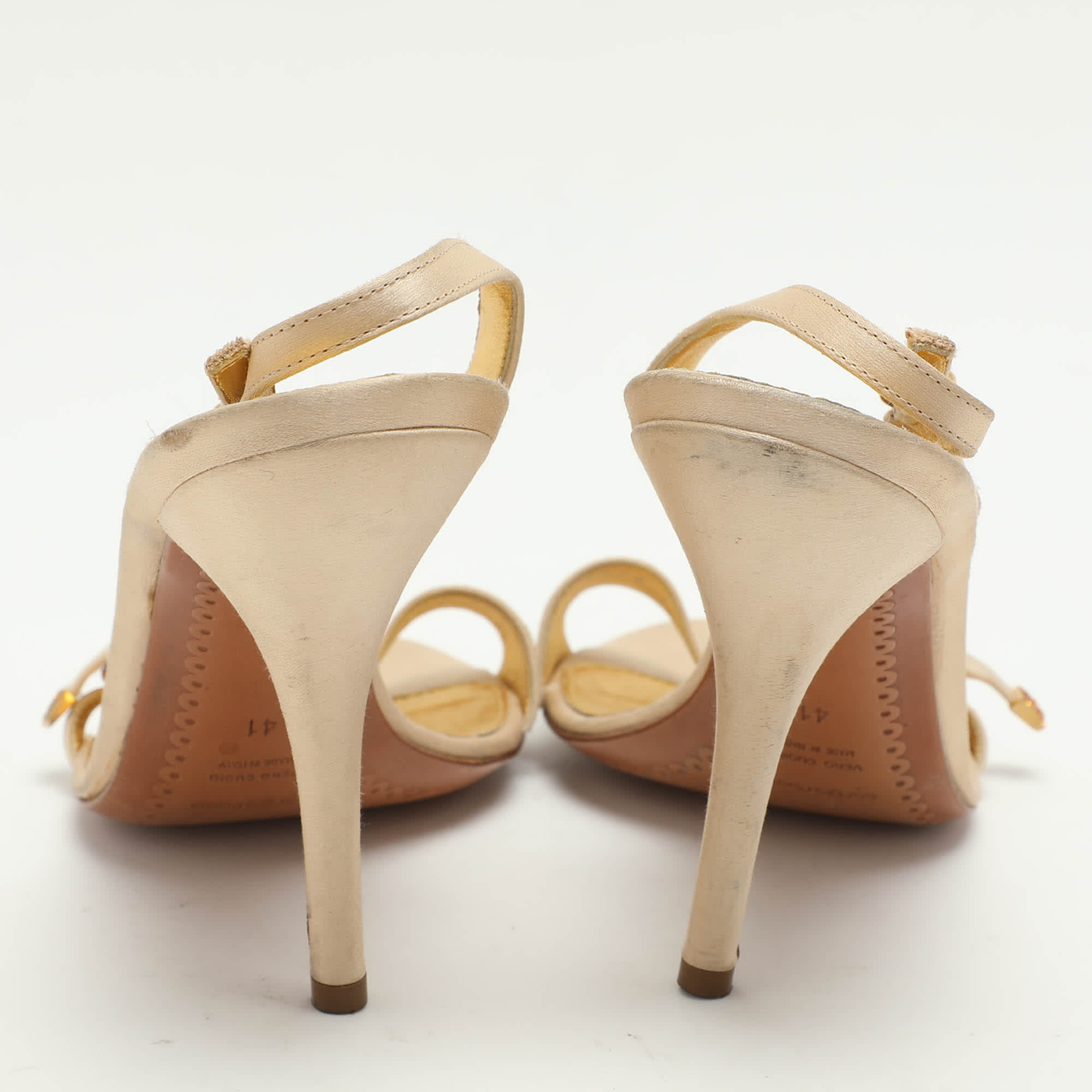 Sergio Rossi Beige Satin Embellished Slingback Sandals