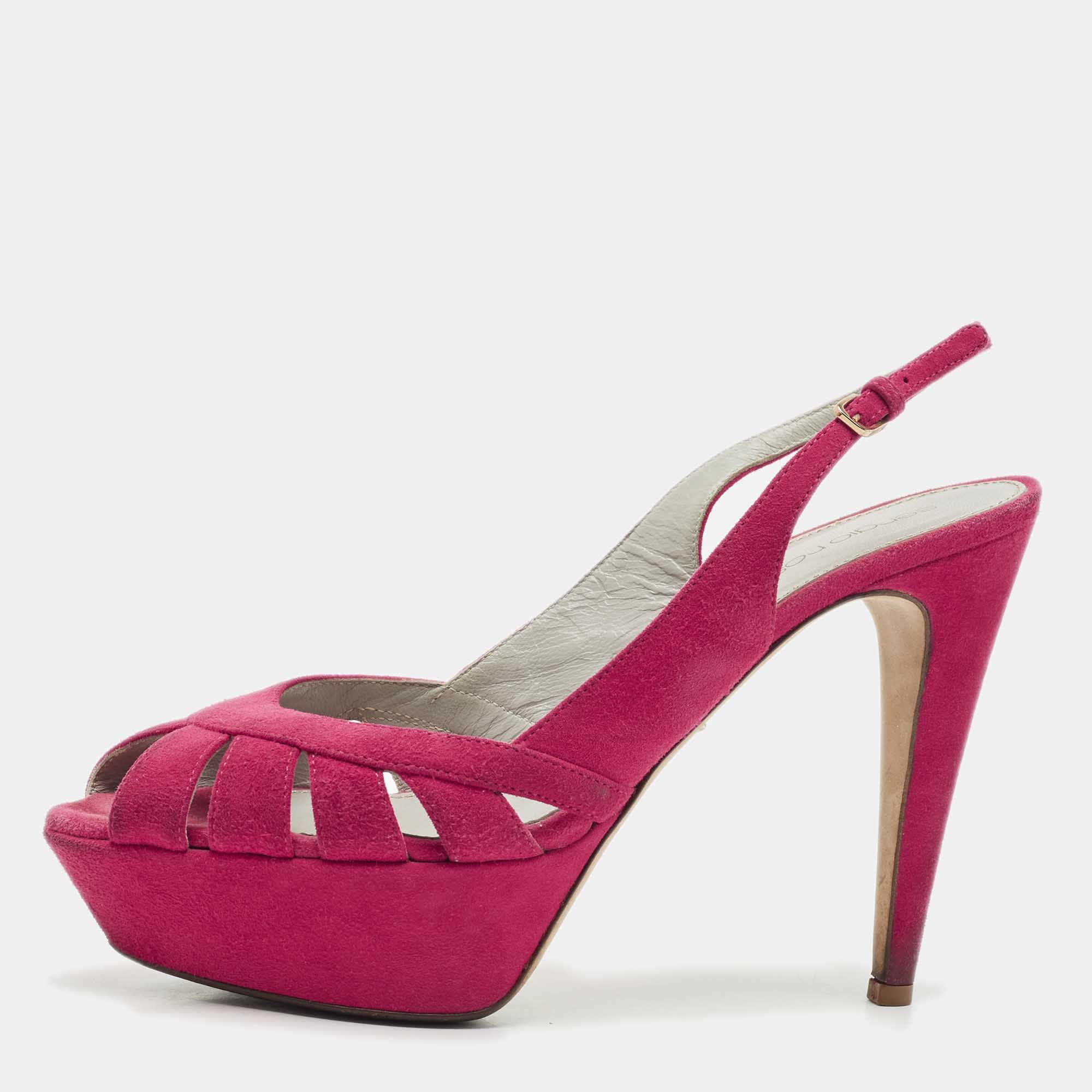 Sergio Rossi Pink Suede Platform Slingback Sandals