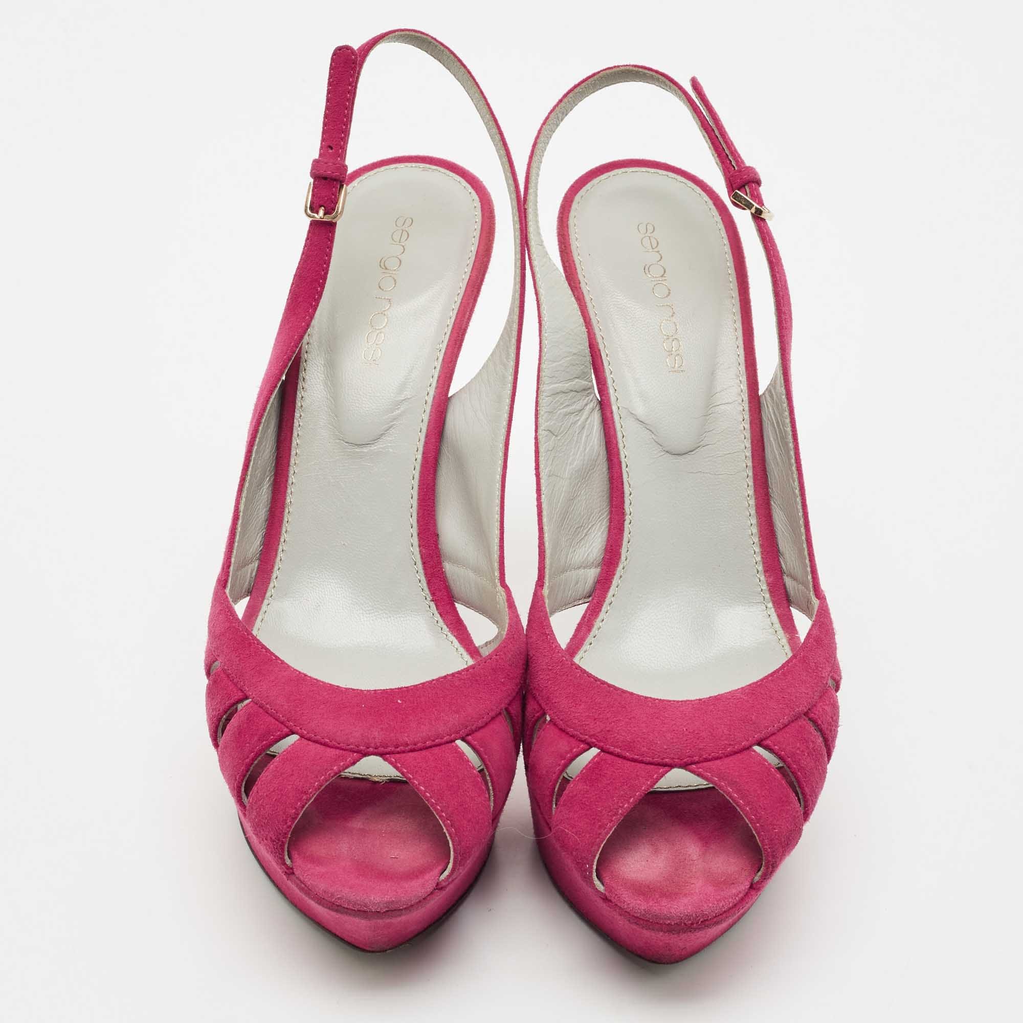 Sergio Rossi Pink Suede Platform Slingback Sandals