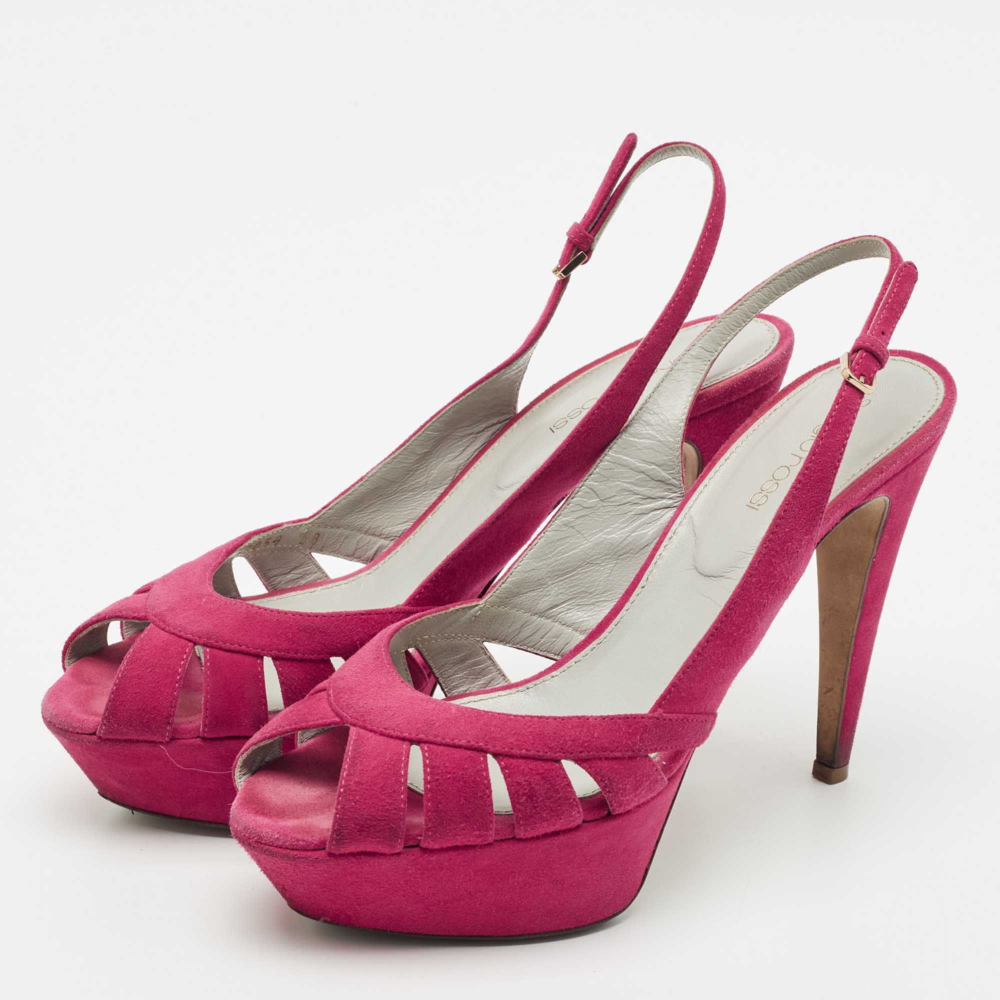 Sergio Rossi Pink Suede Platform Slingback Sandals