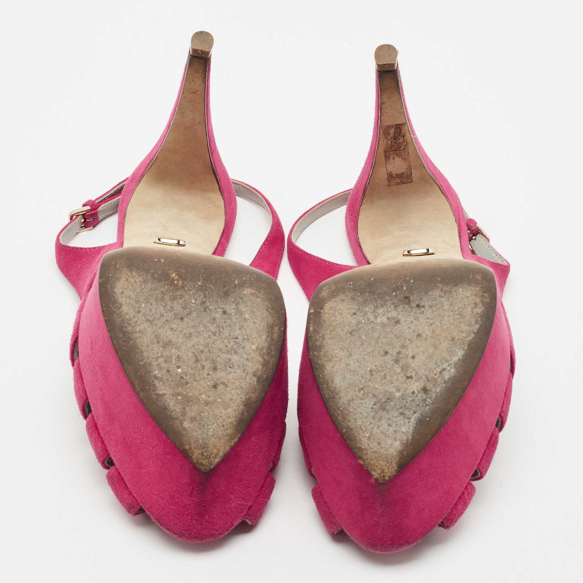 Sergio Rossi Pink Suede Platform Slingback Sandals