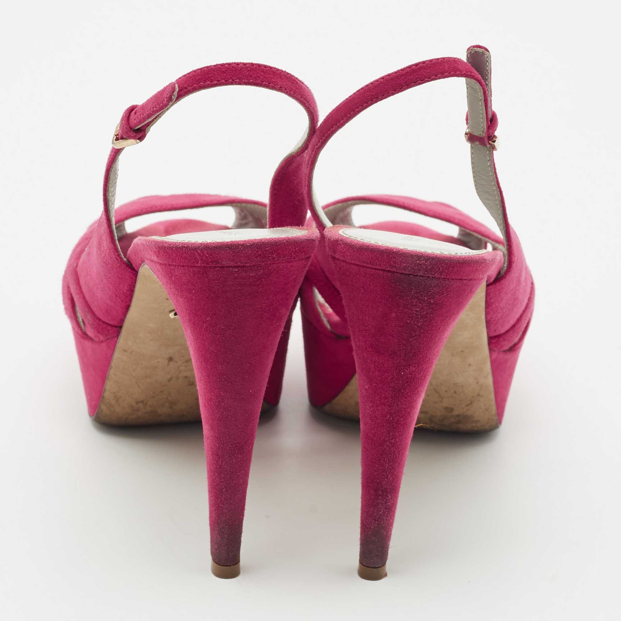 Sergio Rossi Pink Suede Platform Slingback Sandals