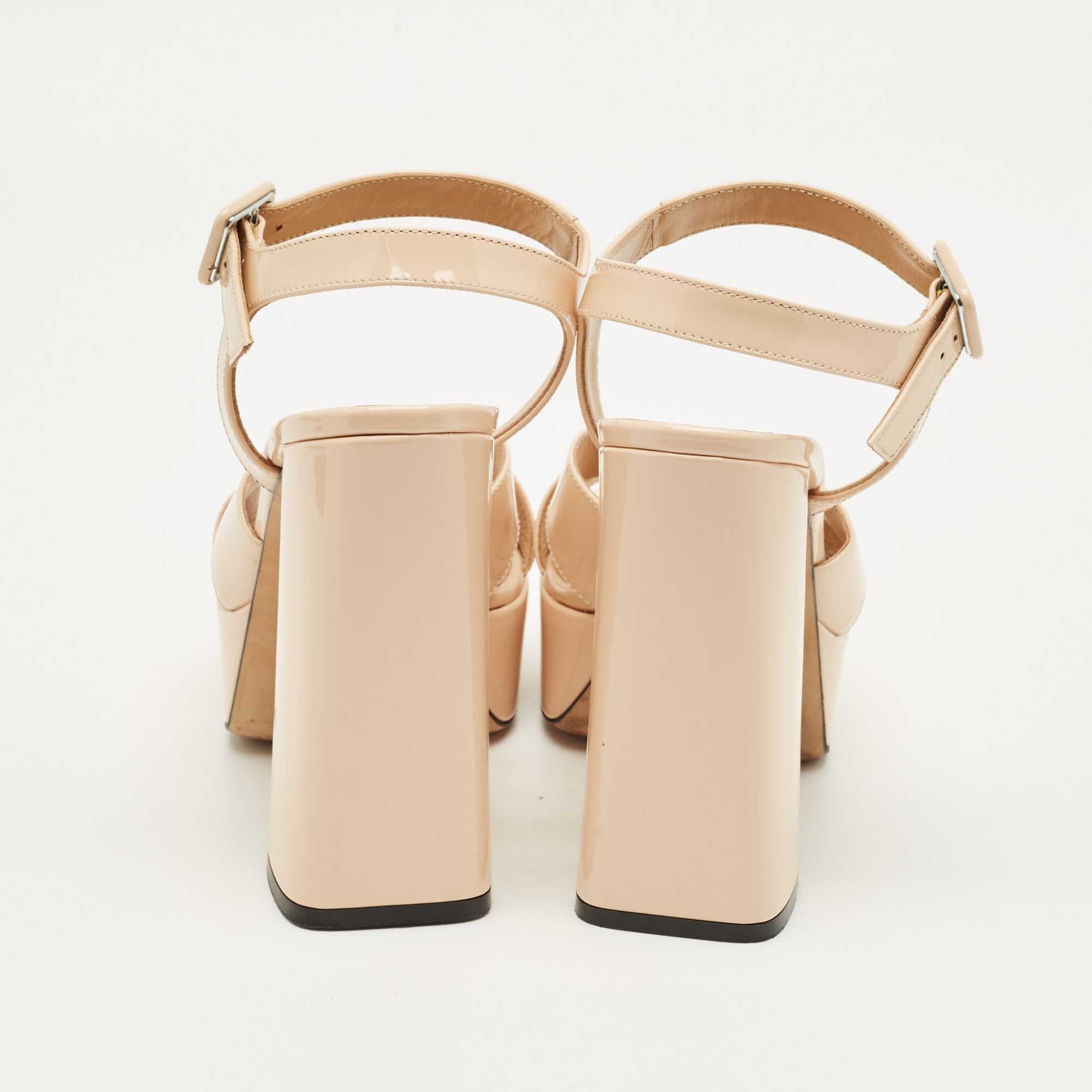 Sergio Rossi Beige Patent Leather Crisscross Ankle Strap Sandals