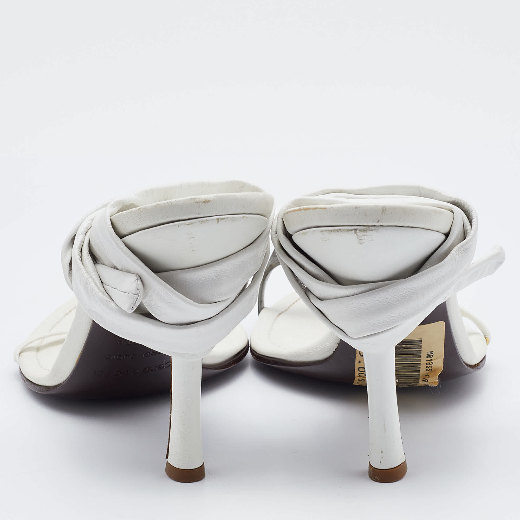 Sergio Rossi White Leather Ankle Wrap Sandals