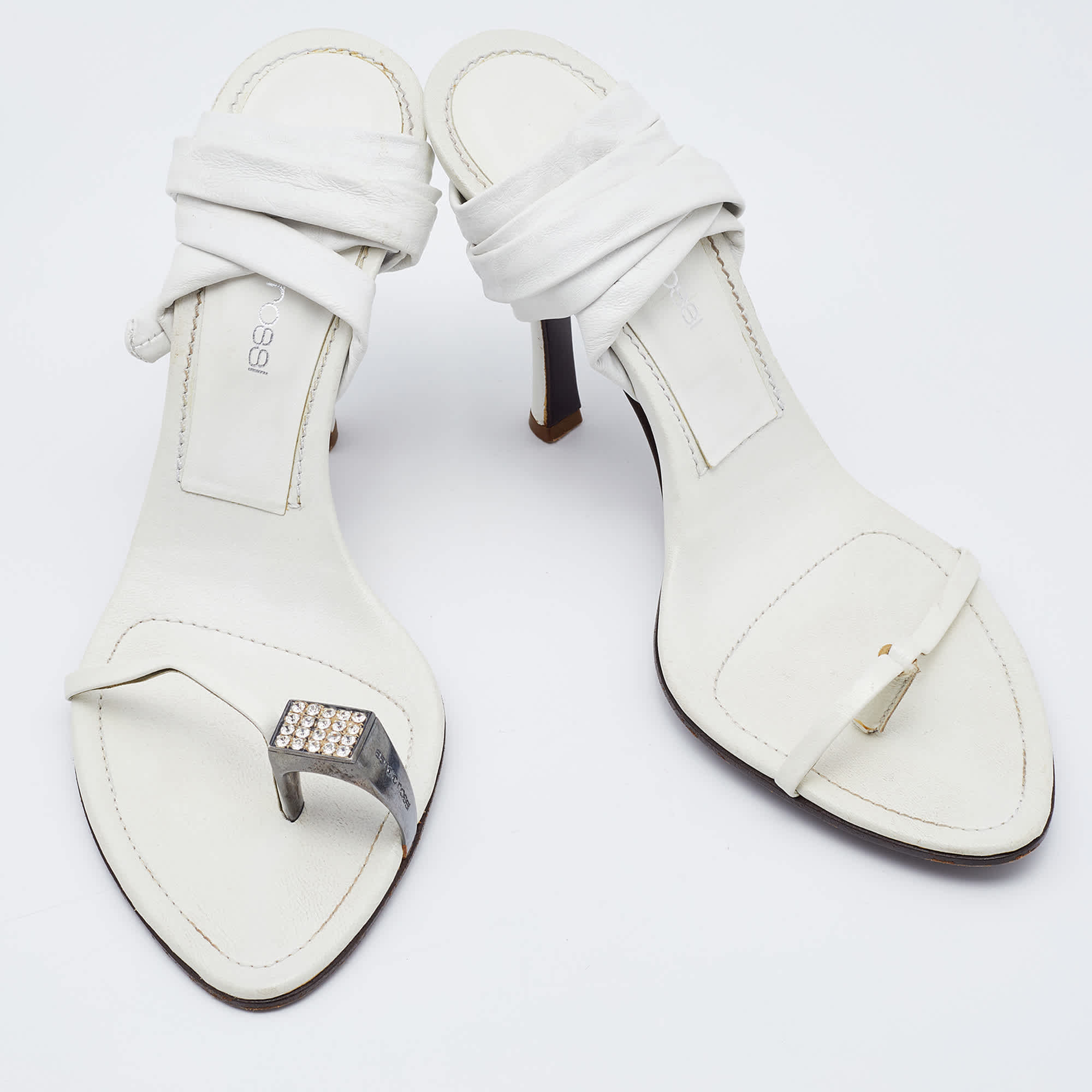 Sergio Rossi White Leather Ankle Wrap Sandals