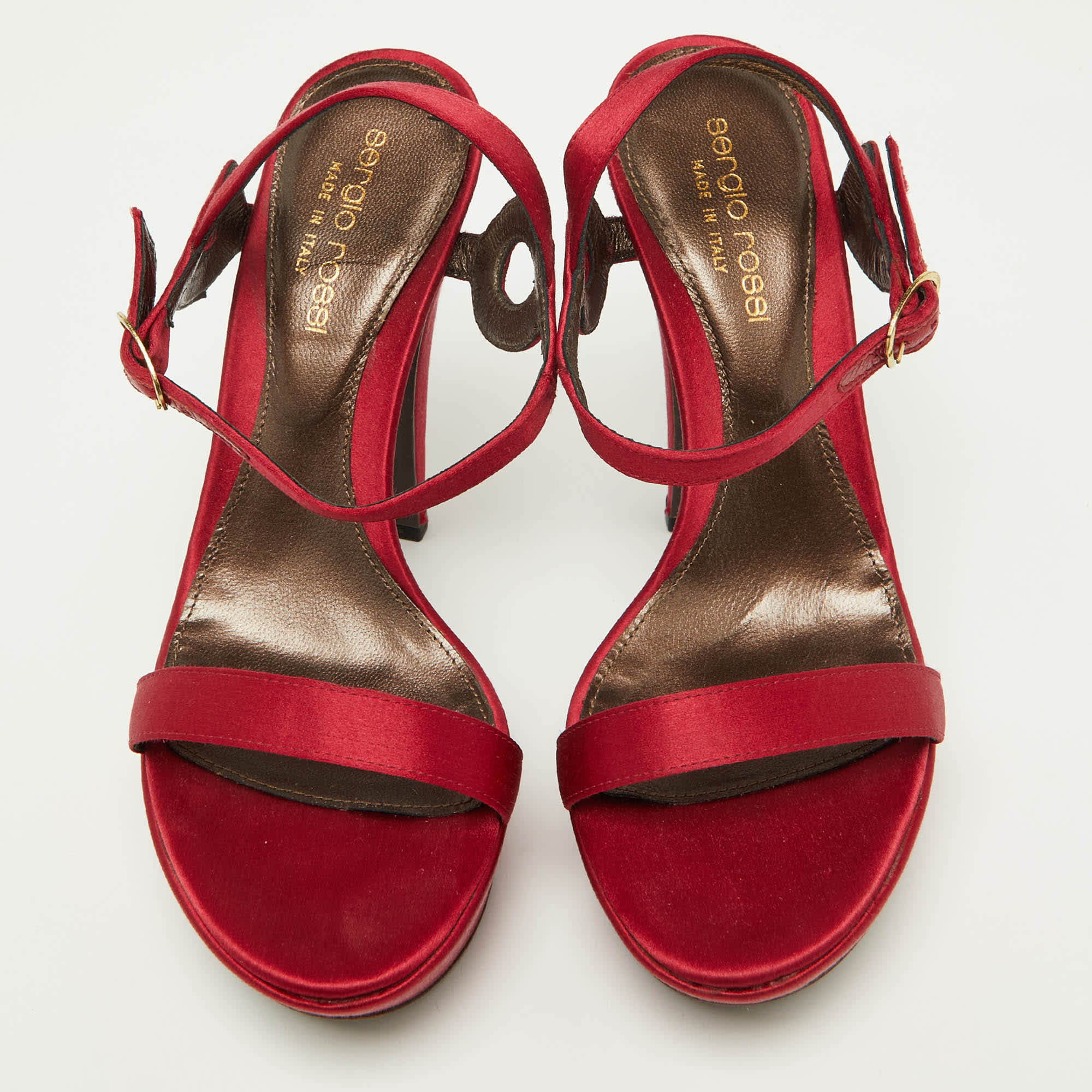 Sergio Rossi Red Satin Ankle Strap Sandals