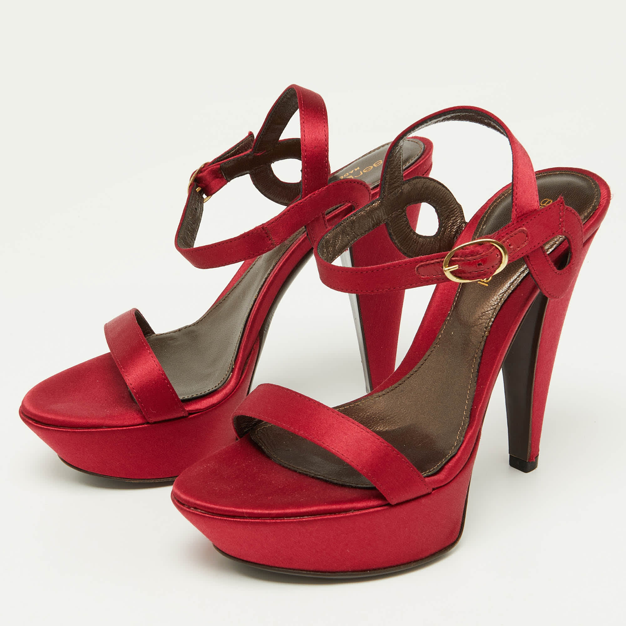Sergio Rossi Red Satin Ankle Strap Sandals