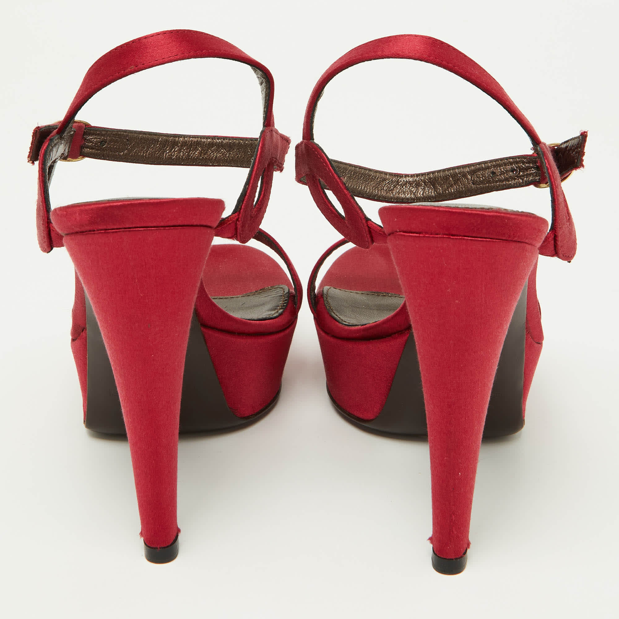 Sergio Rossi Red Satin Ankle Strap Sandals