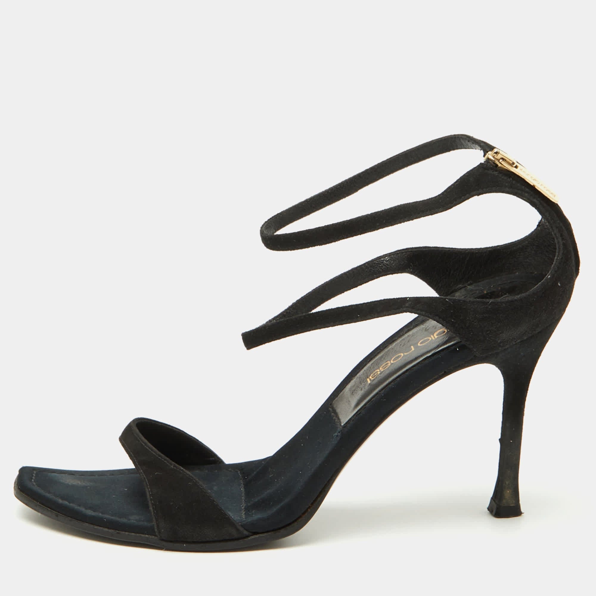 Sergio Rossi Black Suede Ankle Strap Sandals