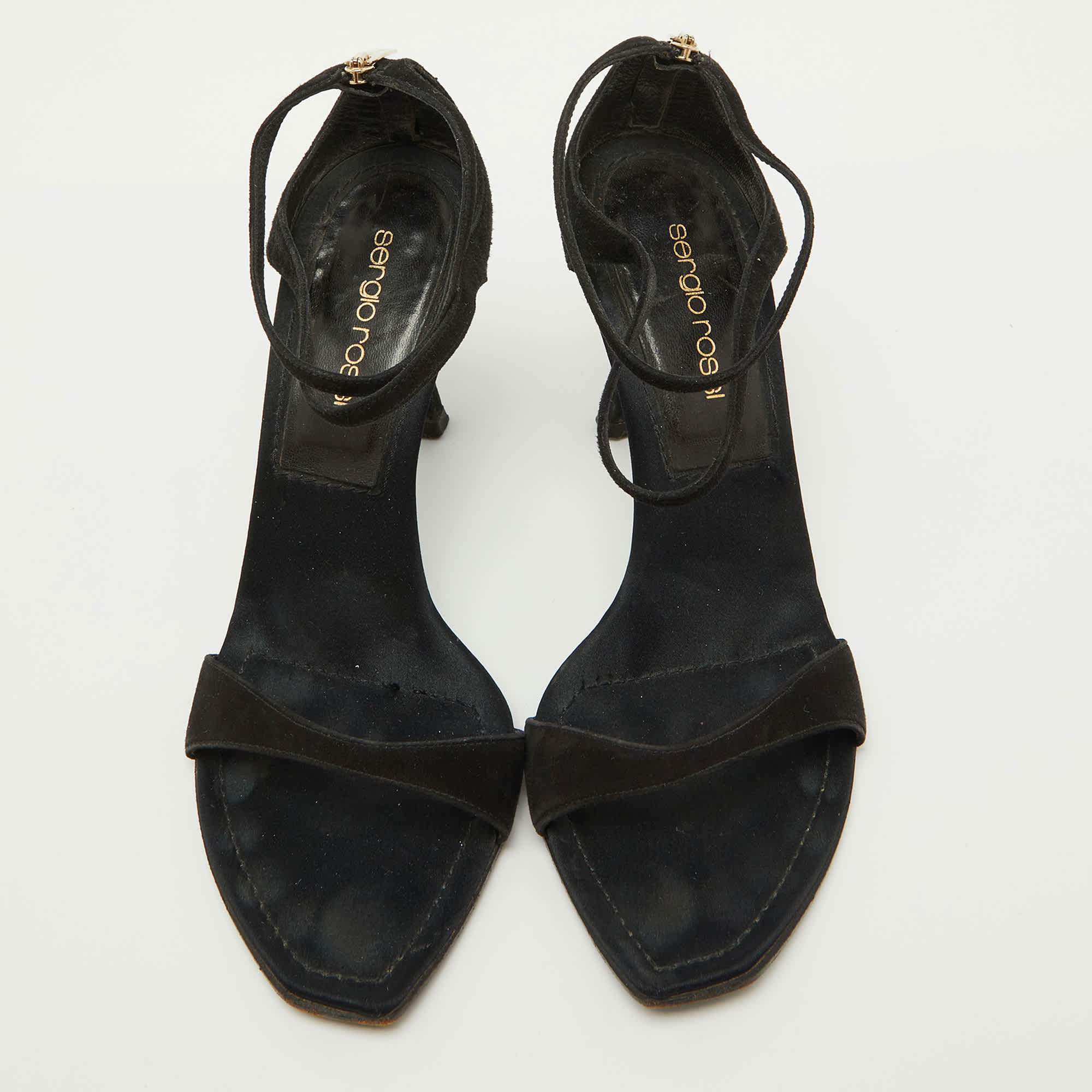 Sergio Rossi Black Suede Ankle Strap Sandals