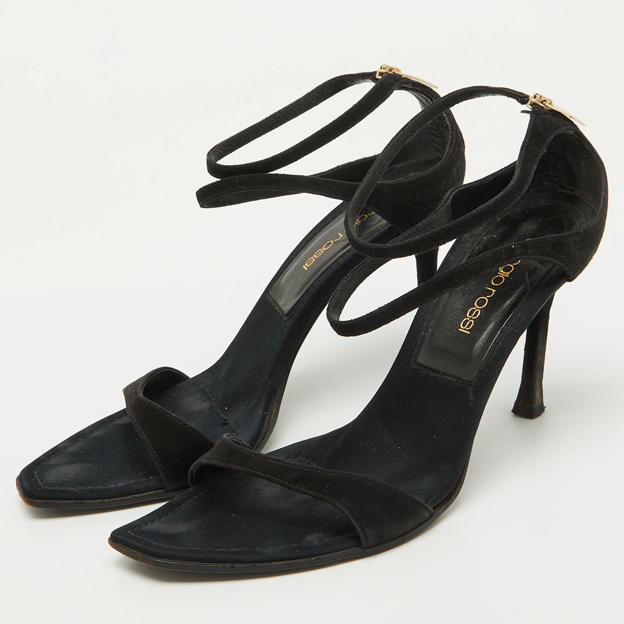 Sergio Rossi Black Suede Ankle Strap Sandals