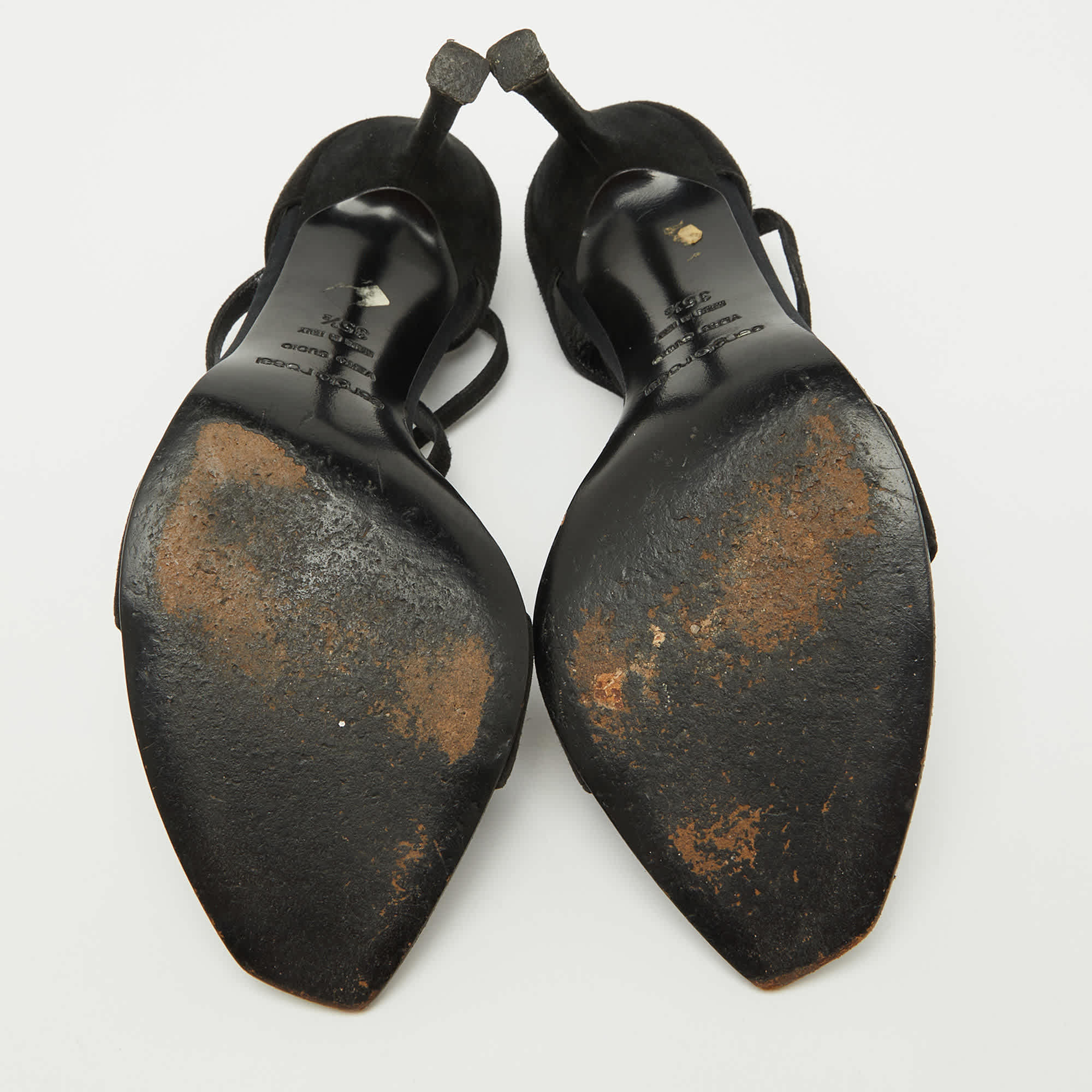 Sergio Rossi Black Suede Ankle Strap Sandals