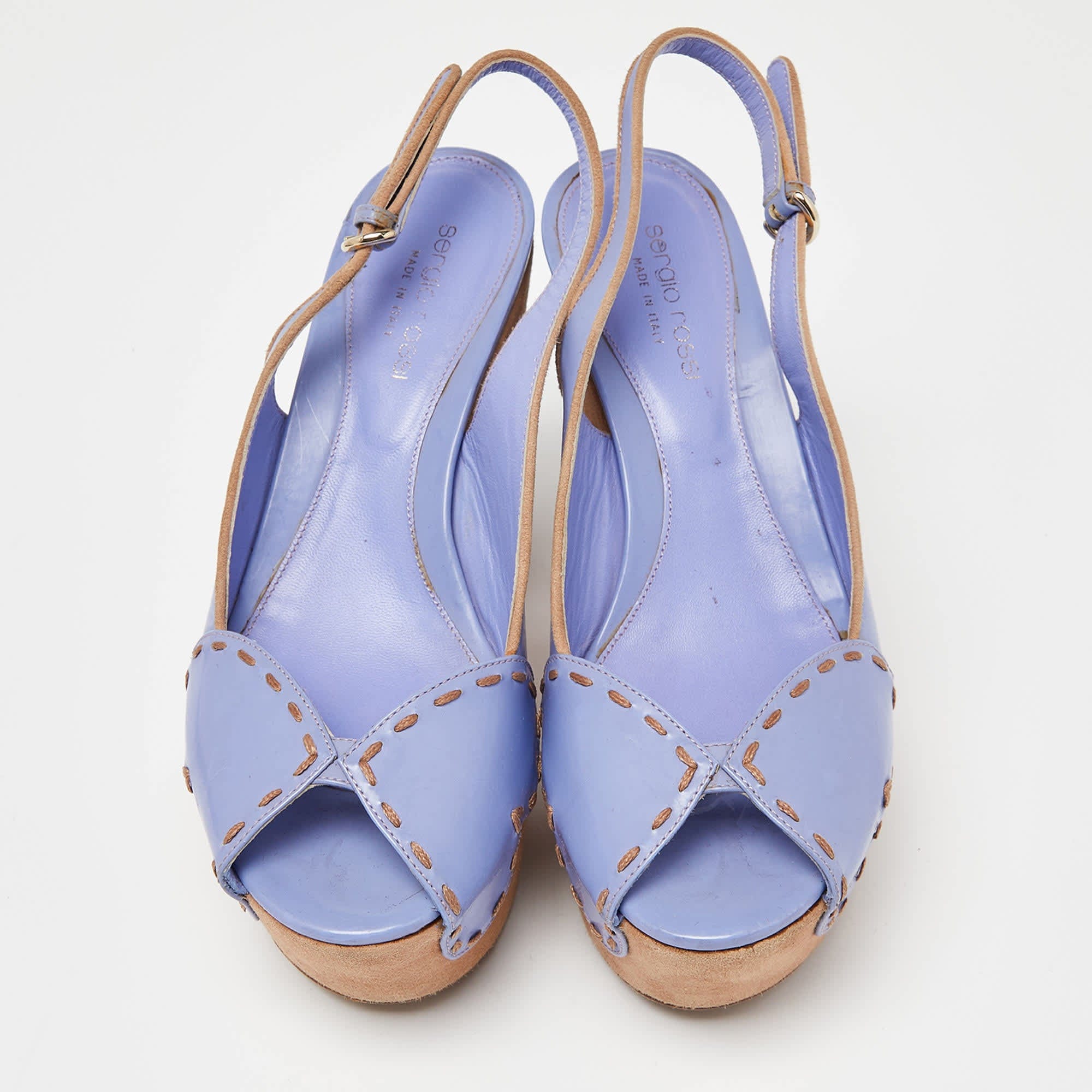 Sergio Rossi Lavender Leather And Alcantara Platform Slingback Sandals