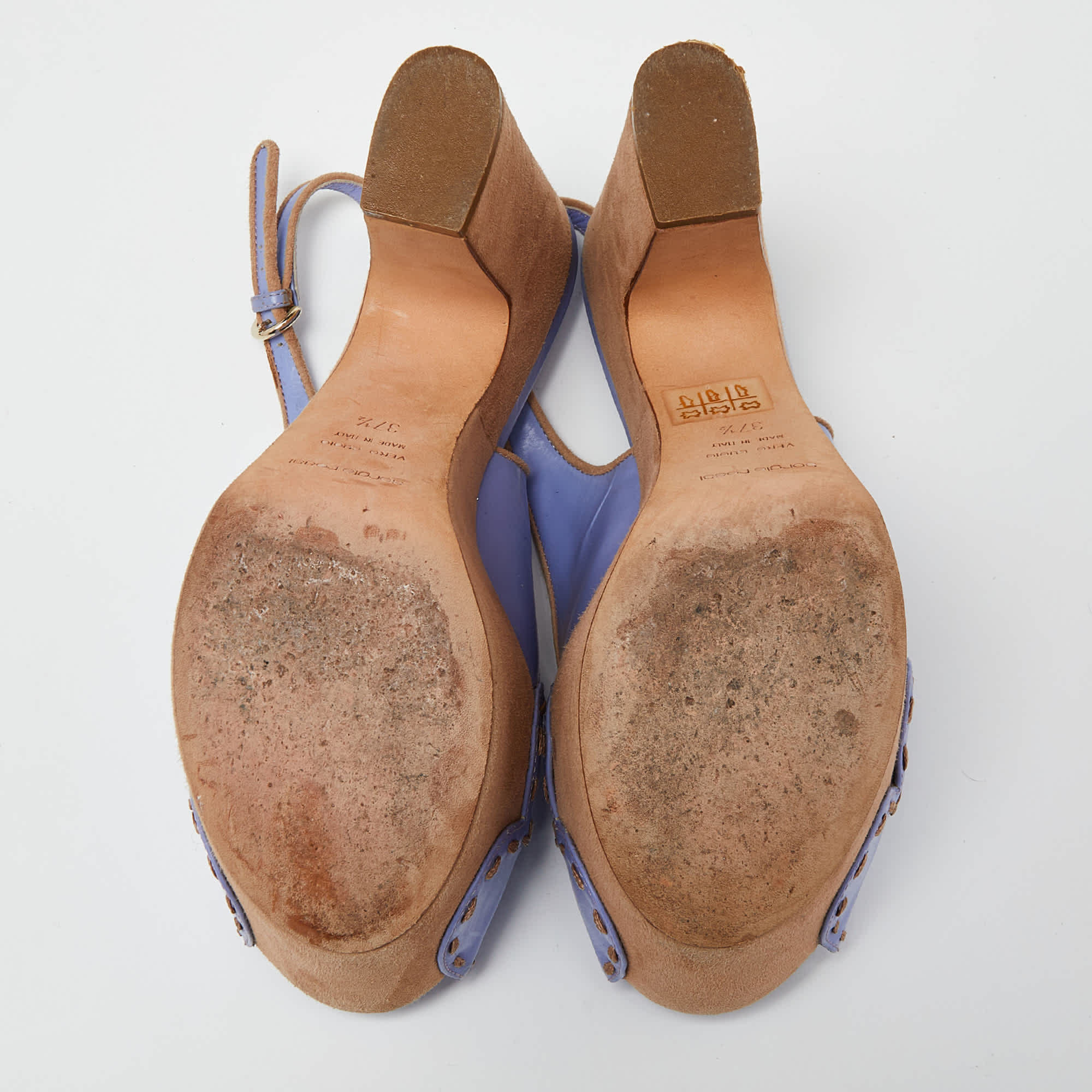 Sergio Rossi Lavender Leather And Alcantara Platform Slingback Sandals