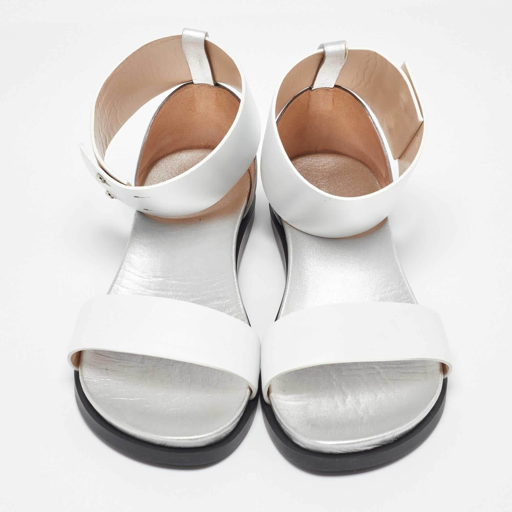 Joseph White/silver Leather Ankle Strap Flat Sandals