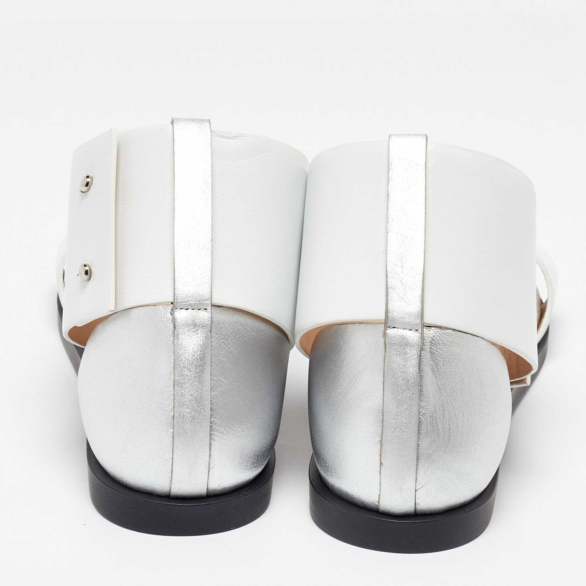 Joseph White/silver Leather Ankle Strap Flat Sandals