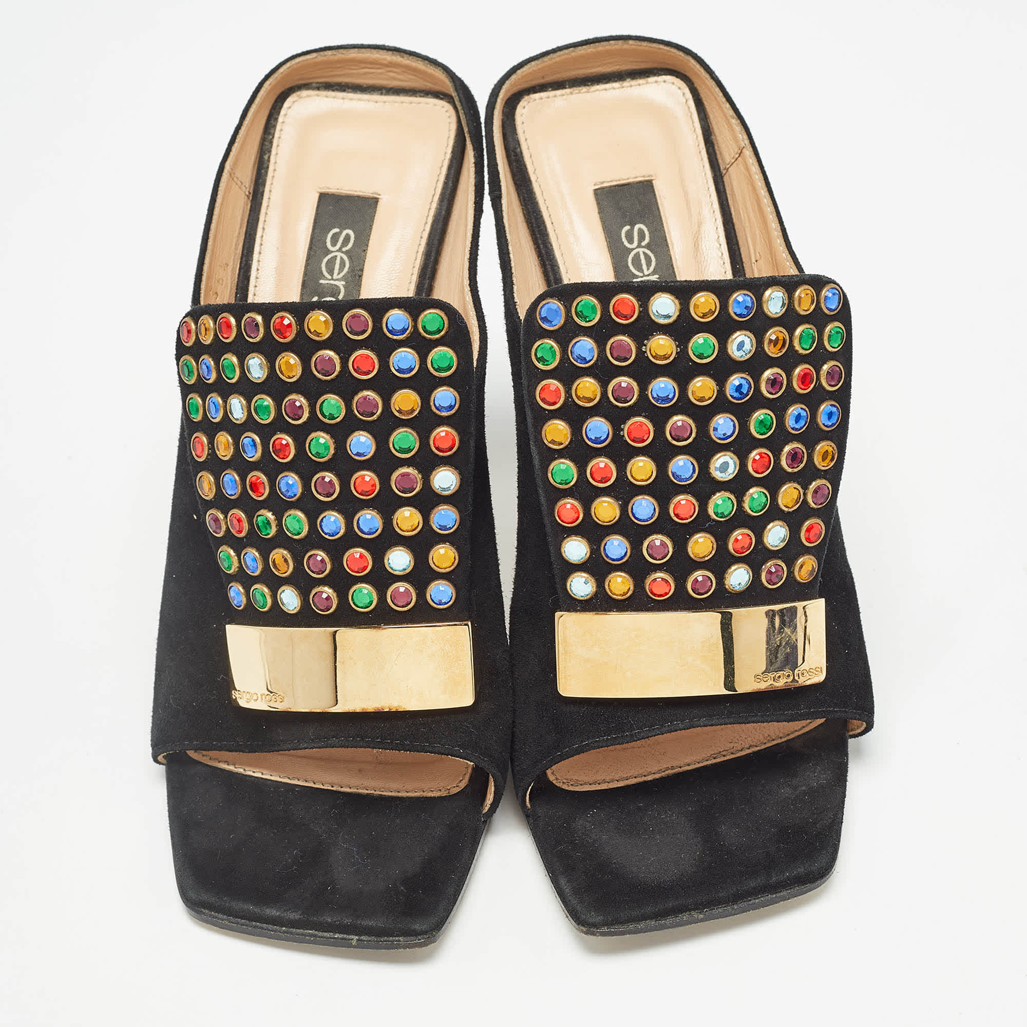 Sergio Rossi Black Sr1 Crystals Heel Mules