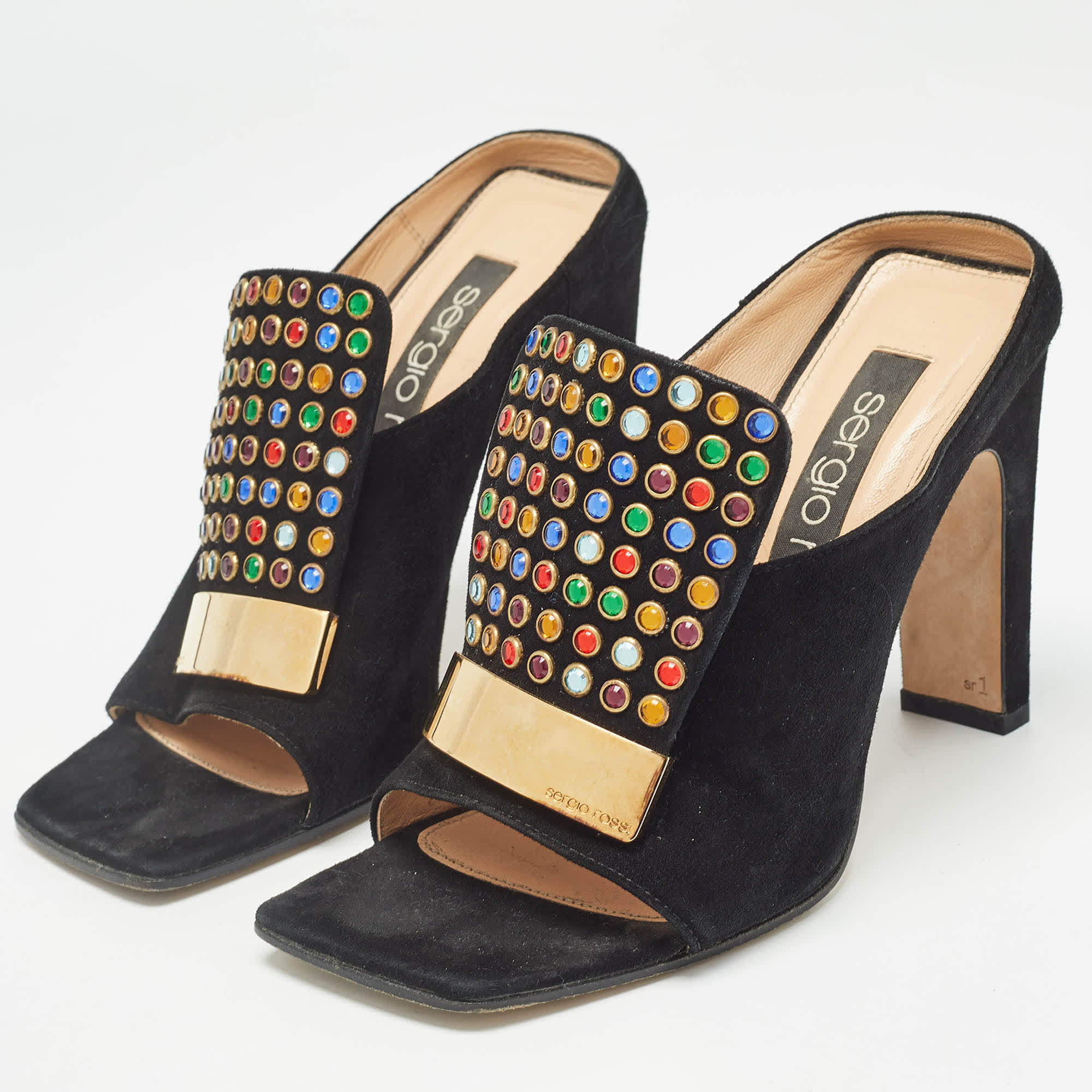 Sergio Rossi Black Sr1 Crystals Heel Mules