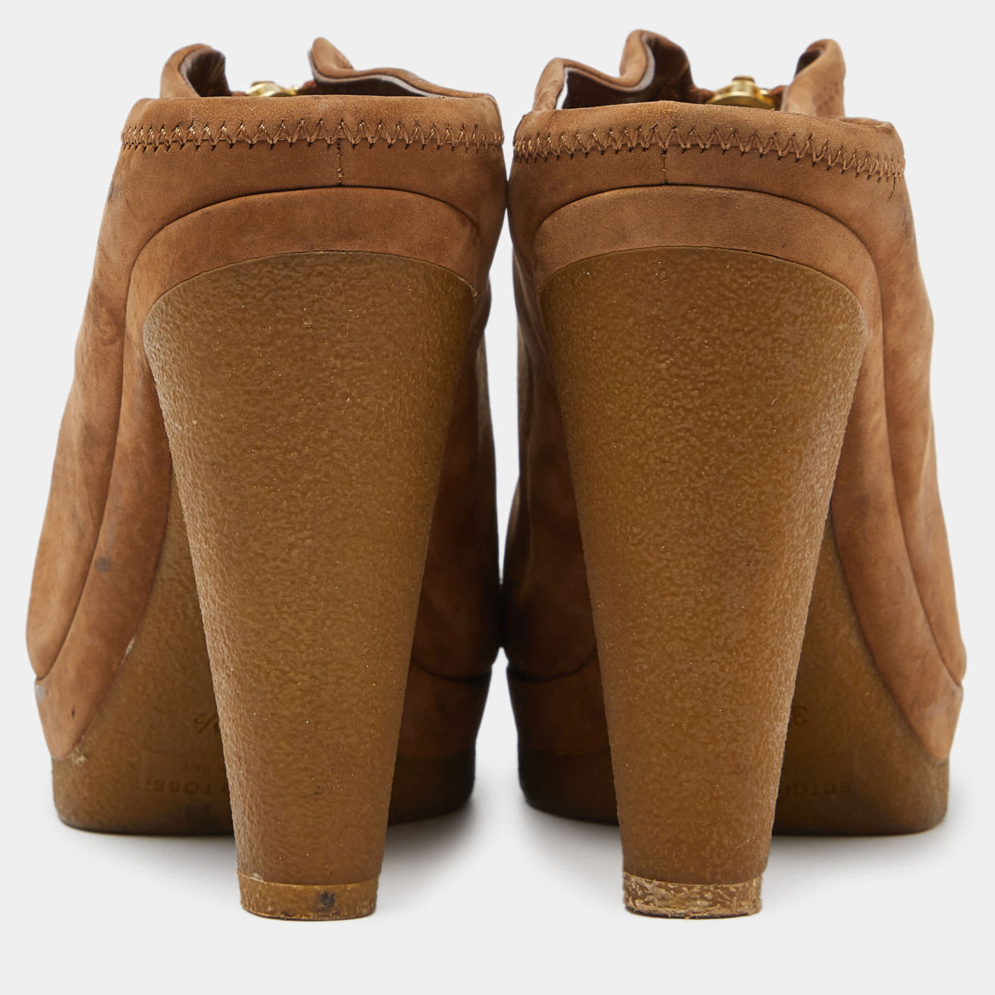 Sergio Rossi Brown Nubuck Leather Zip Platform Mules