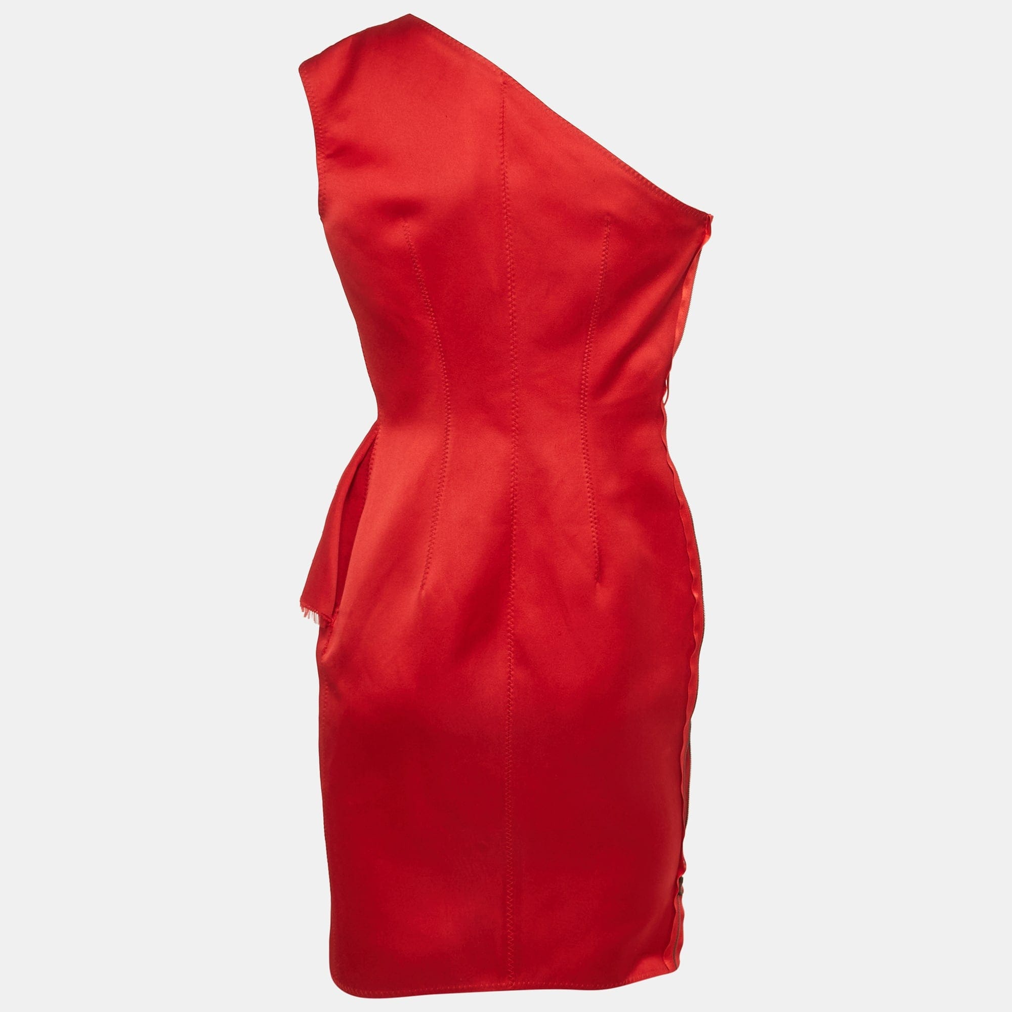 Lanvin Les 10 Ans Red Satin One Shoulder Peplum Dress