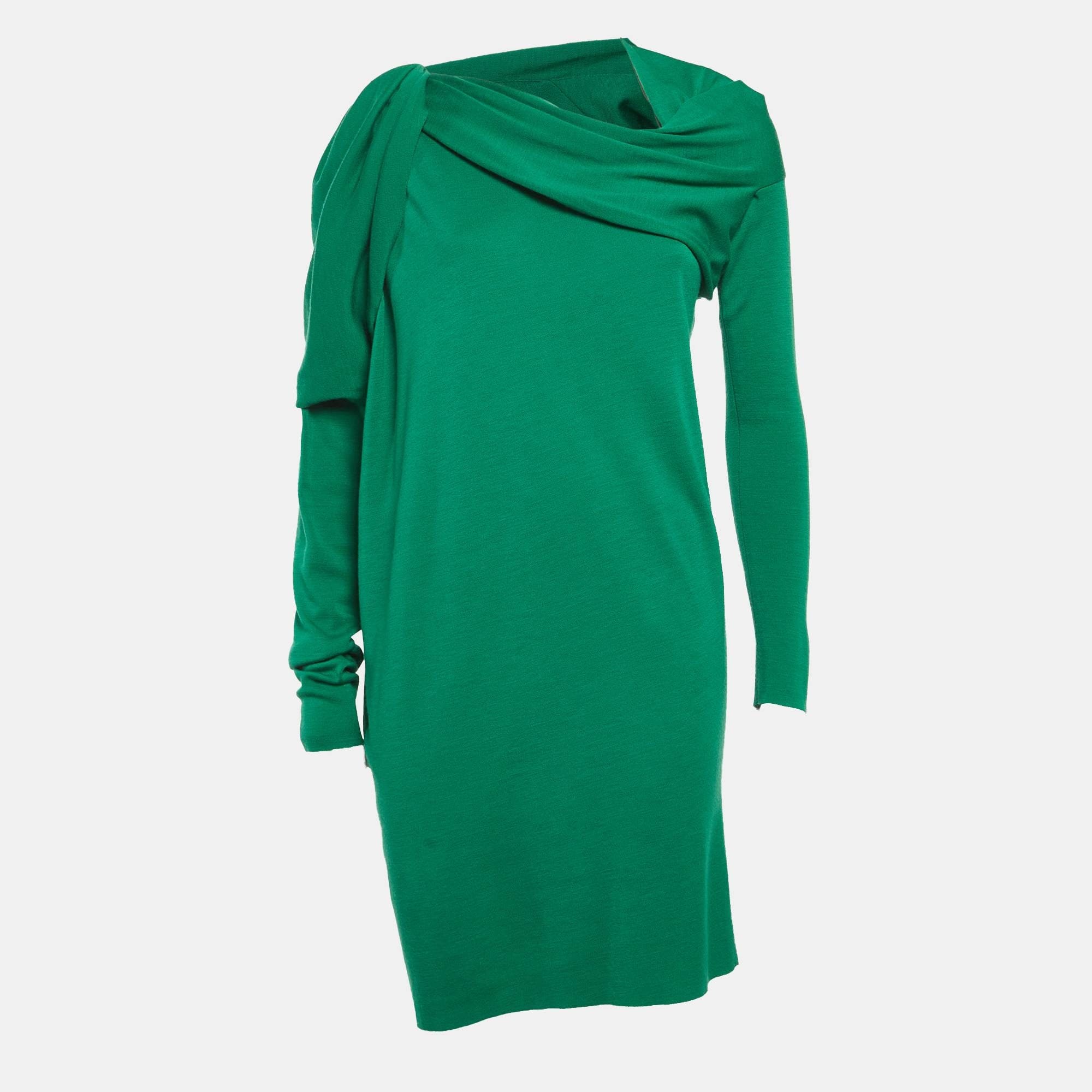 Lanvin Green Knitted Asymmetric Draped Mini Dress